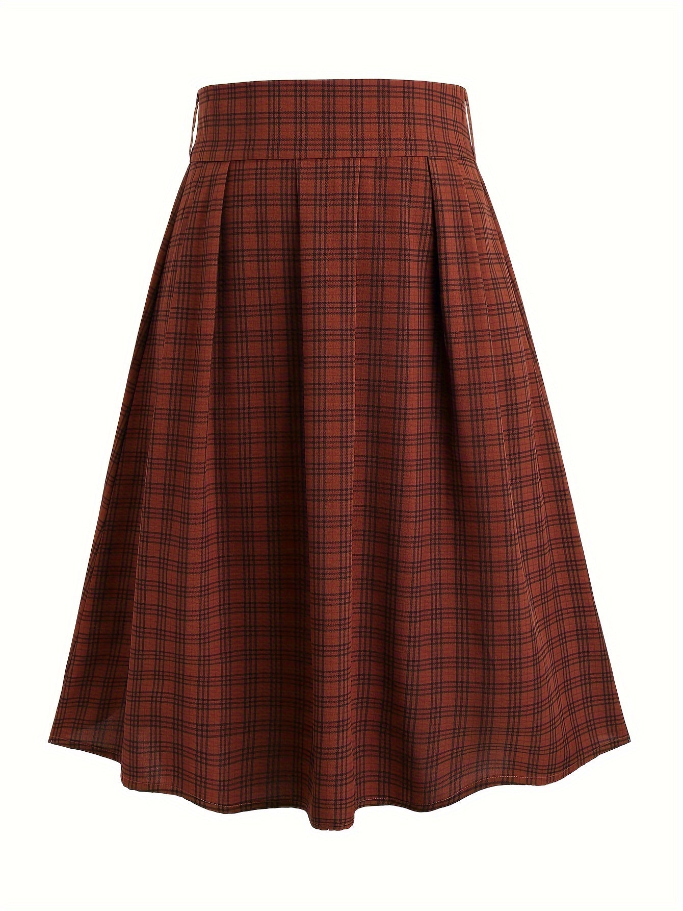 vlovelaw Plus Size Plaid A-Line Skirt, Casual Skirt For Spring & Summer, Women's Plus Size Clothing