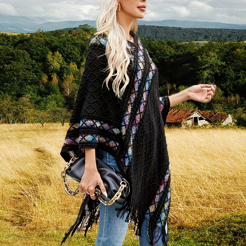 vlovelaw 1 Piece Colorful Argyle Textured Winter Scarf, Windproof Warm Tassel Fashion Wraps Pashmina Scarf