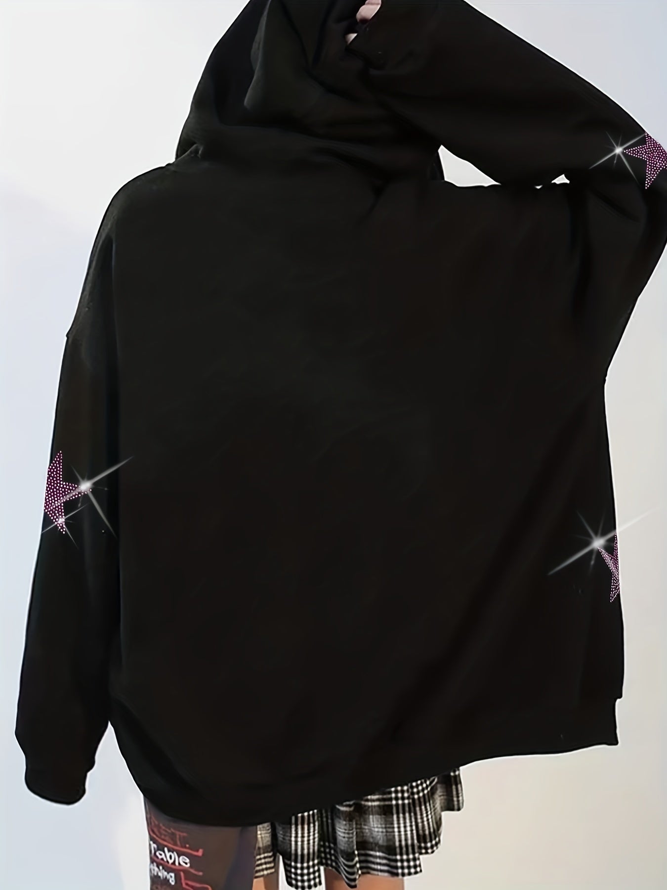 vlovelaw Star Rhinestone Zip Up Hoodie, Casual Long Sleeve Hoodies Sweatshirt, Women's Clothing
