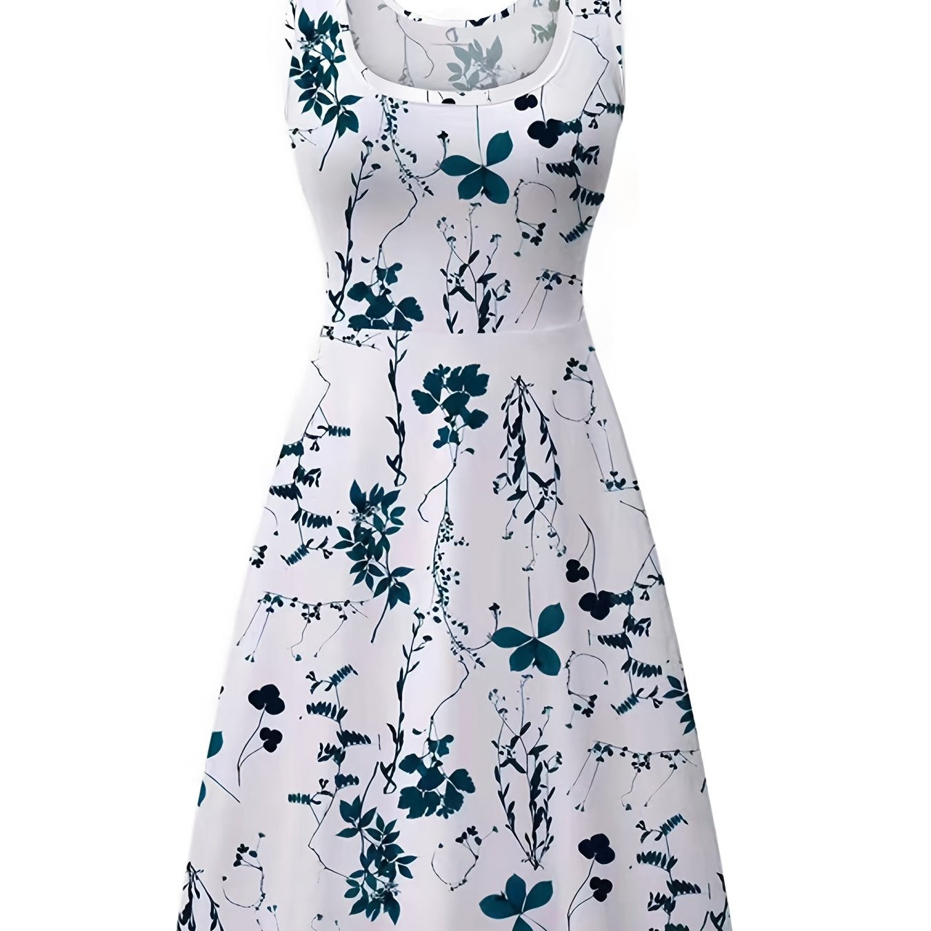 vlovelaw Plus Size Elegant Dress, Women's Plus Floral Print Round Neck Medium Stretch Tank Dress
