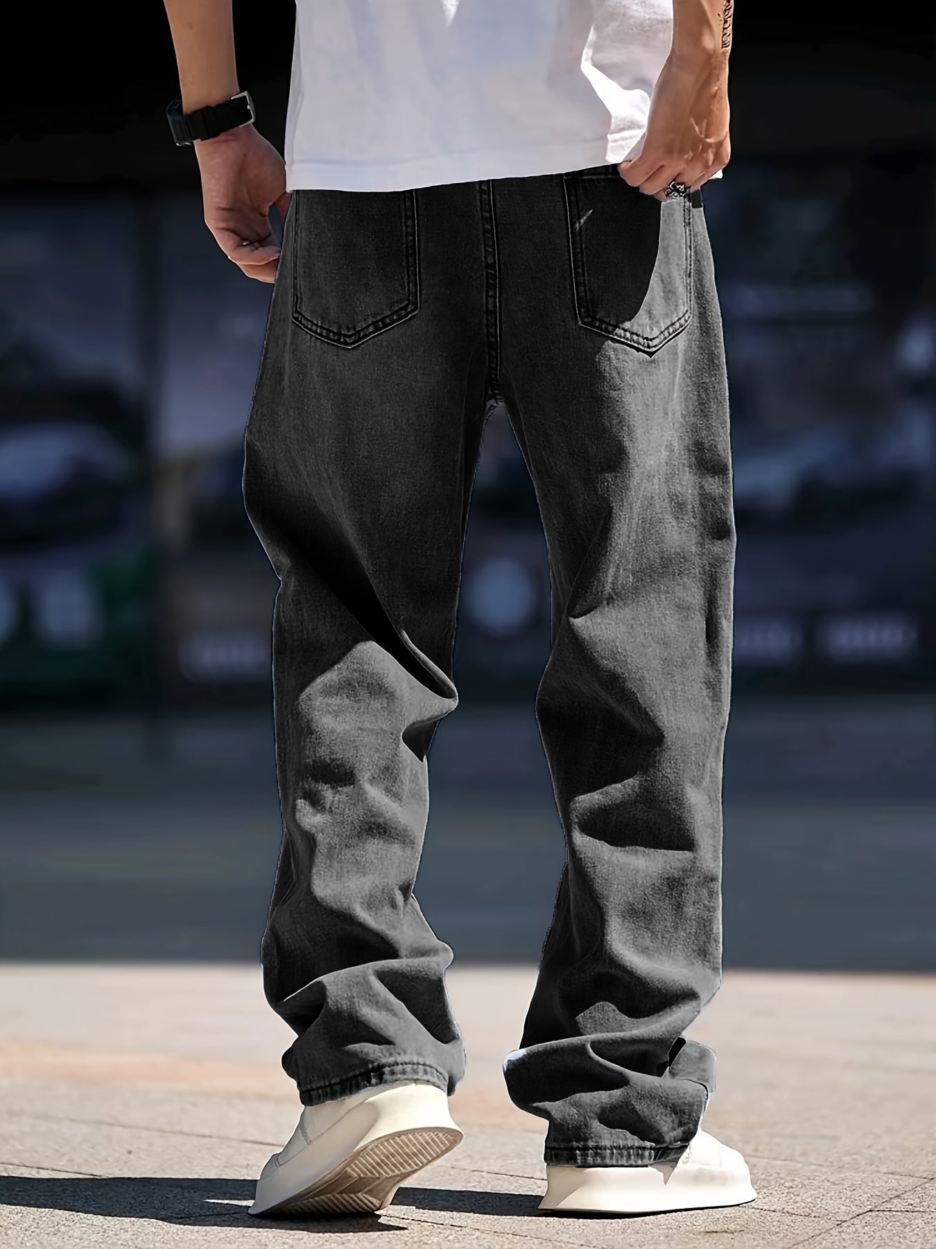 vlovelaw Men's Casual Street Style Distressed Jeans, Chic Loose Fit Baggy Jeans