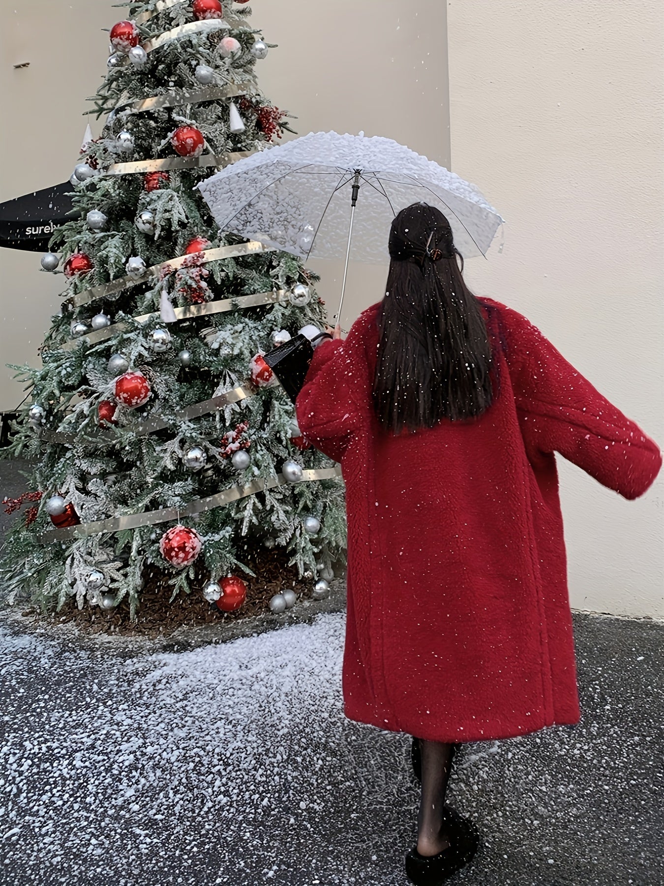 Winter Lapel Teddy Overcoat, Long Length Solid Casual Coat, Women's Clothing