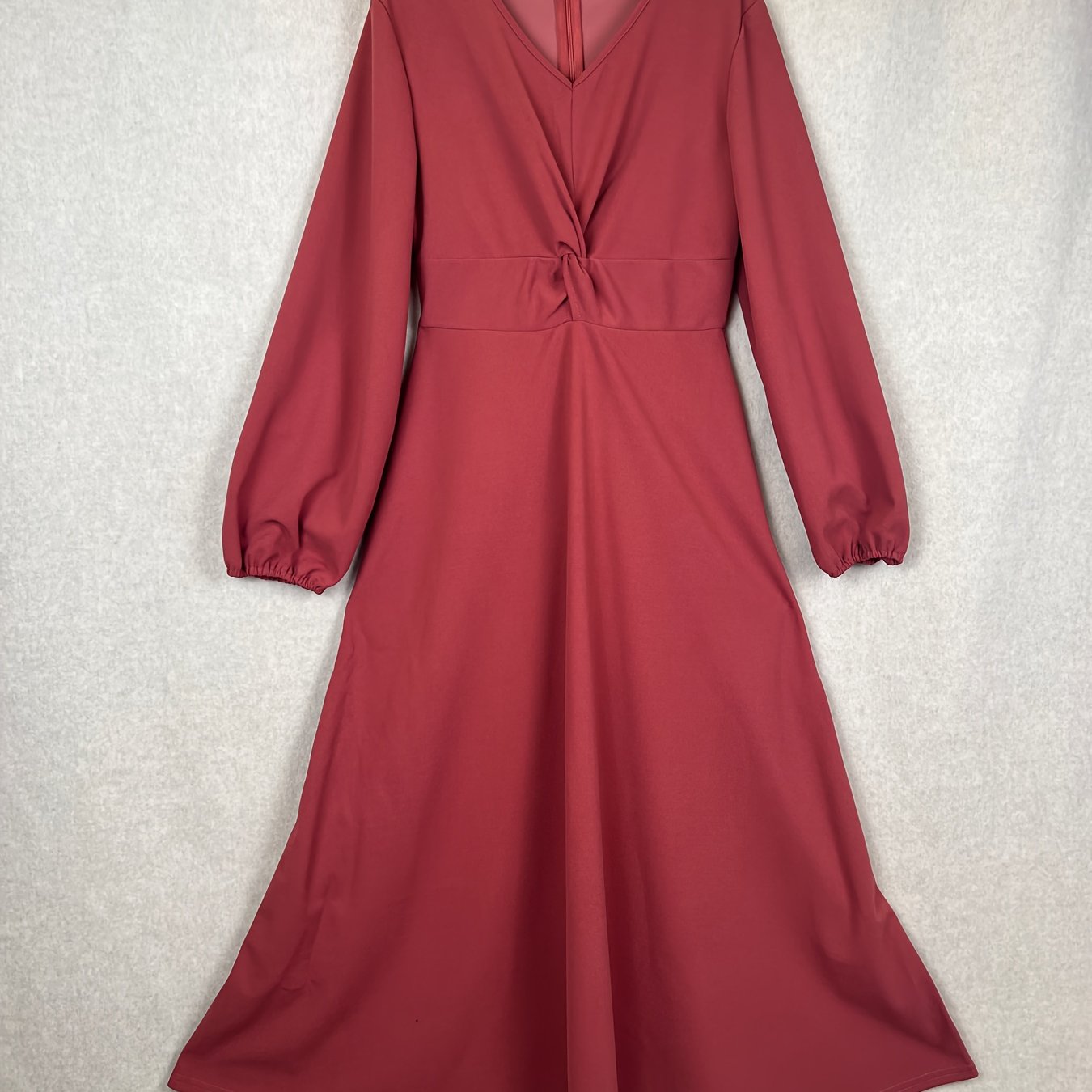 vlovelaw Twist Front Lantern Sleeve Dress, Chic V Neck A-line Dress For Spring & Fall, Women's Clothing