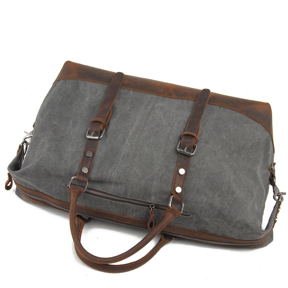 VLOVELAW 2025 Muchuan large-capacity men's hand-held travel bag, hot-selling canvas luggage bag in Popular and 2025, with the first layer of cowhide oblique span bag