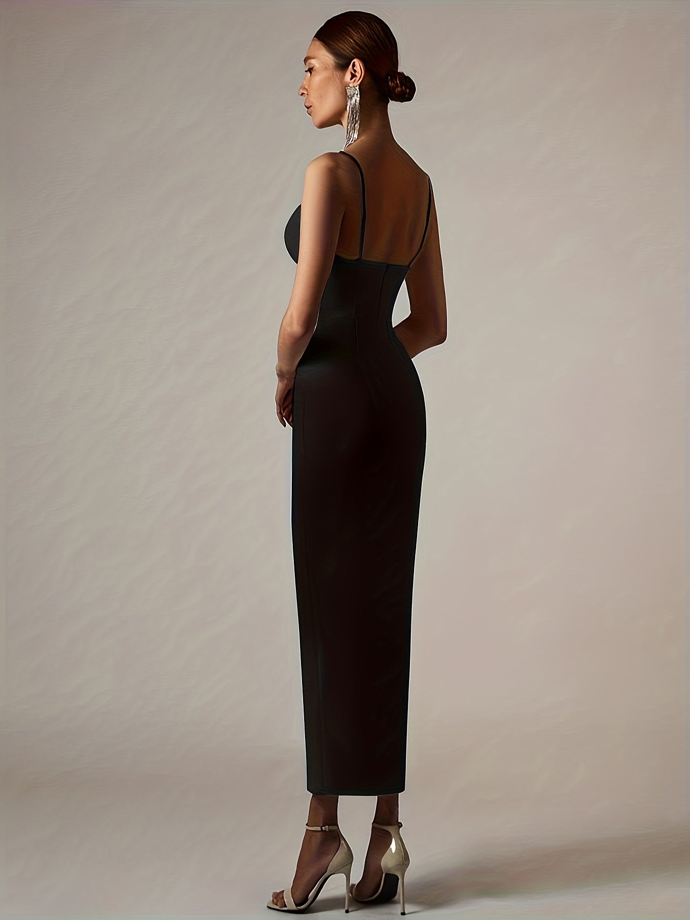 Split Solid Cami Dress, Sexy Spaghetti Strap Sleeveless Party Dress, Women's Clothing