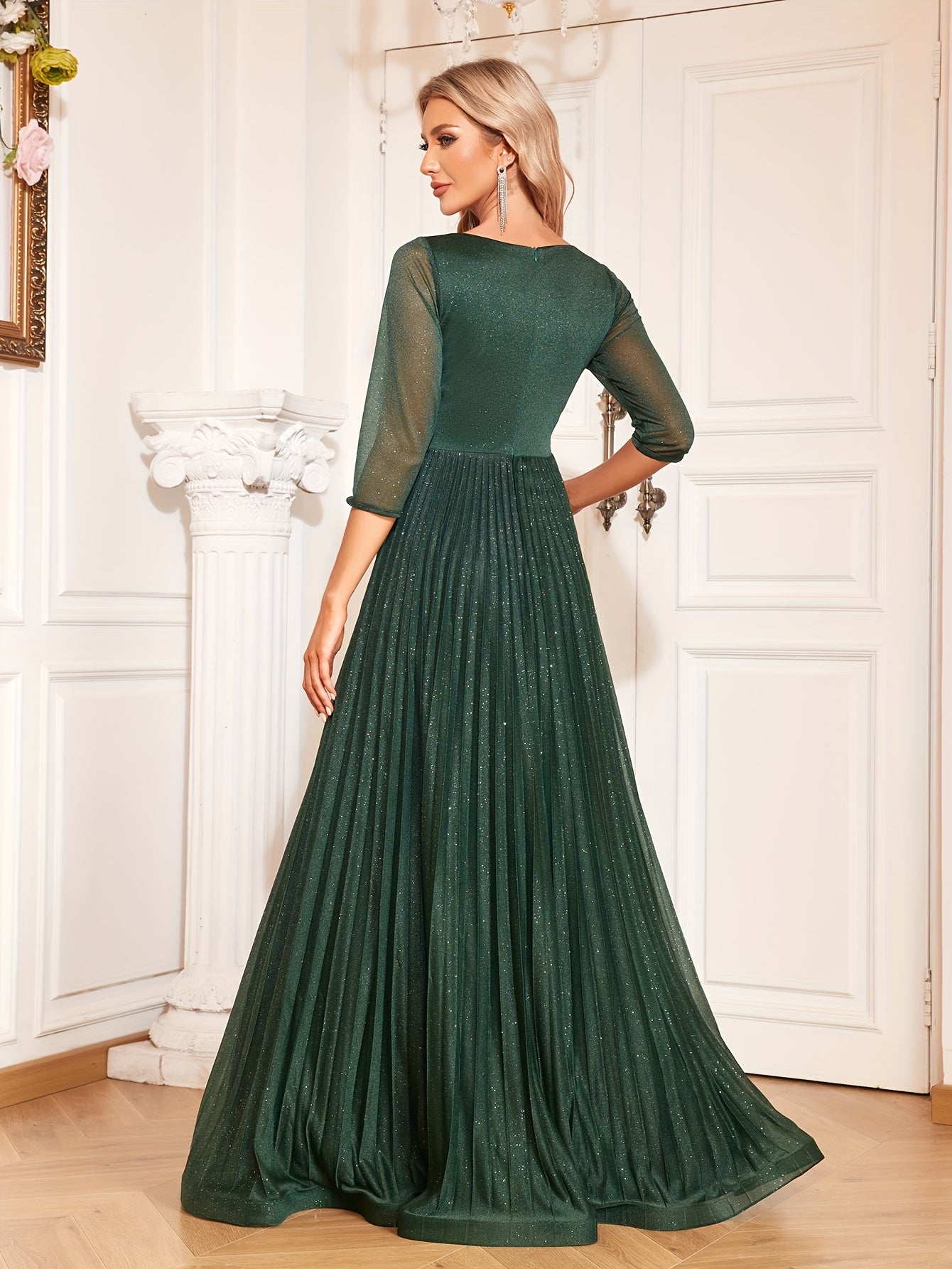 Maxi Length Bridesmaid Dress, Elegant V-neck Dress For Wedding Party, Women's Clothing