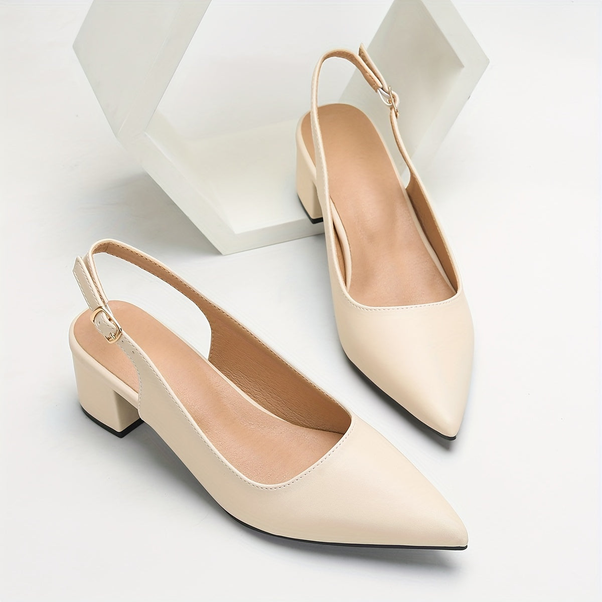 vlovelaw Elegant Women's Dress Pumps-Solid Color & Chunky Heels-Versatile Point Toe with Fashionable Slingback Buckle-Perfect for Evenings & Special Occasions