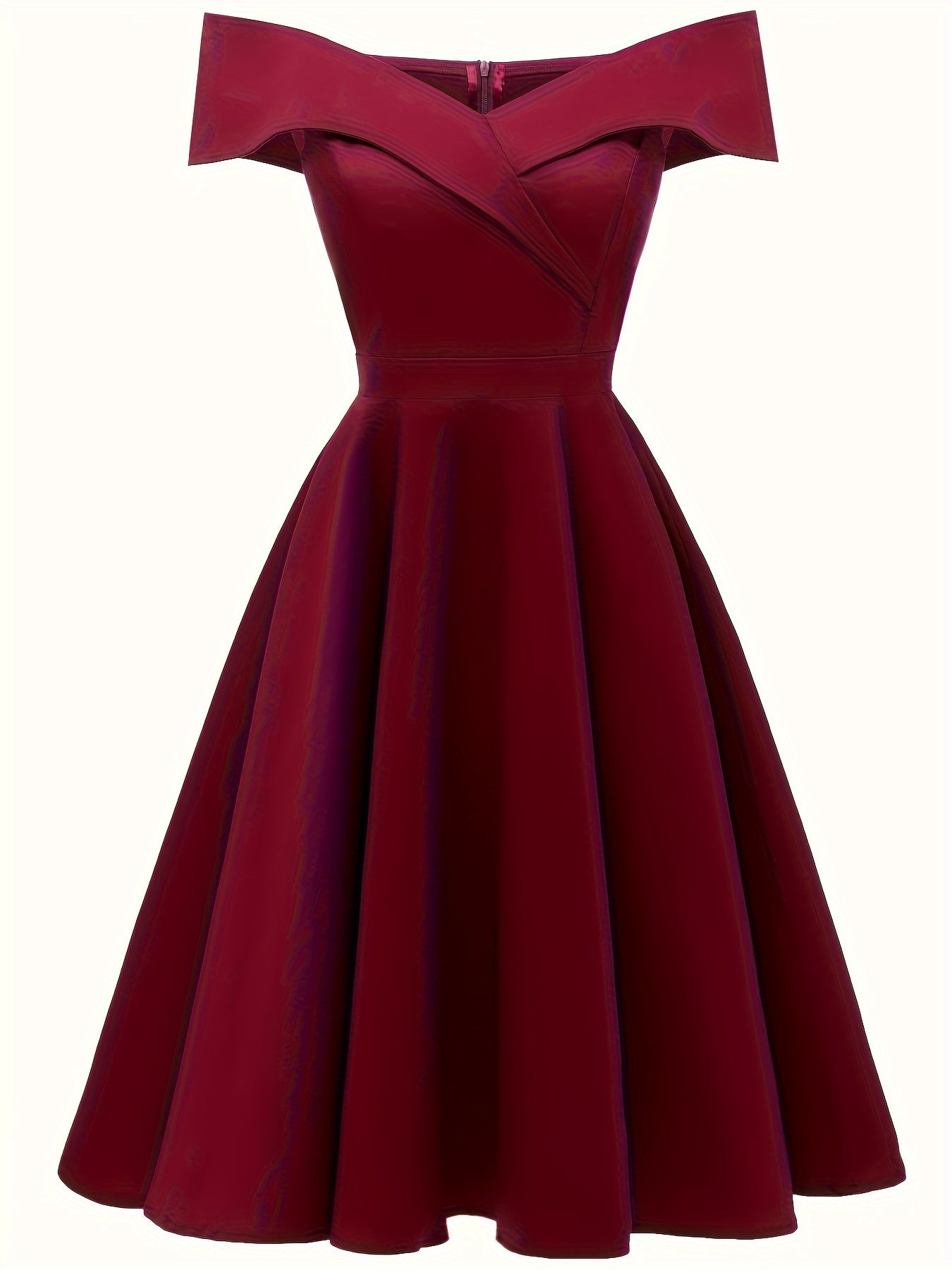 Off-shoulder Foldover Dress, Elegant Solid Color Flare Dress, Women's Clothing