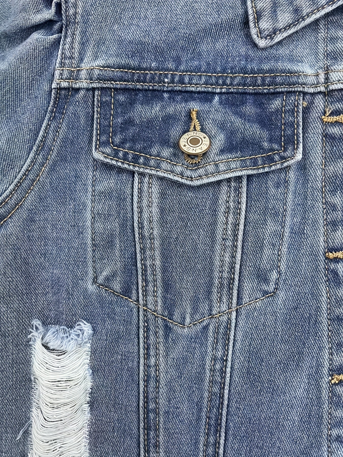 Blue Puff Long Sleeves Denim Jackets, Raw Hem Washed Cropped Lapel Denim Coats, Women's Denim Clothing