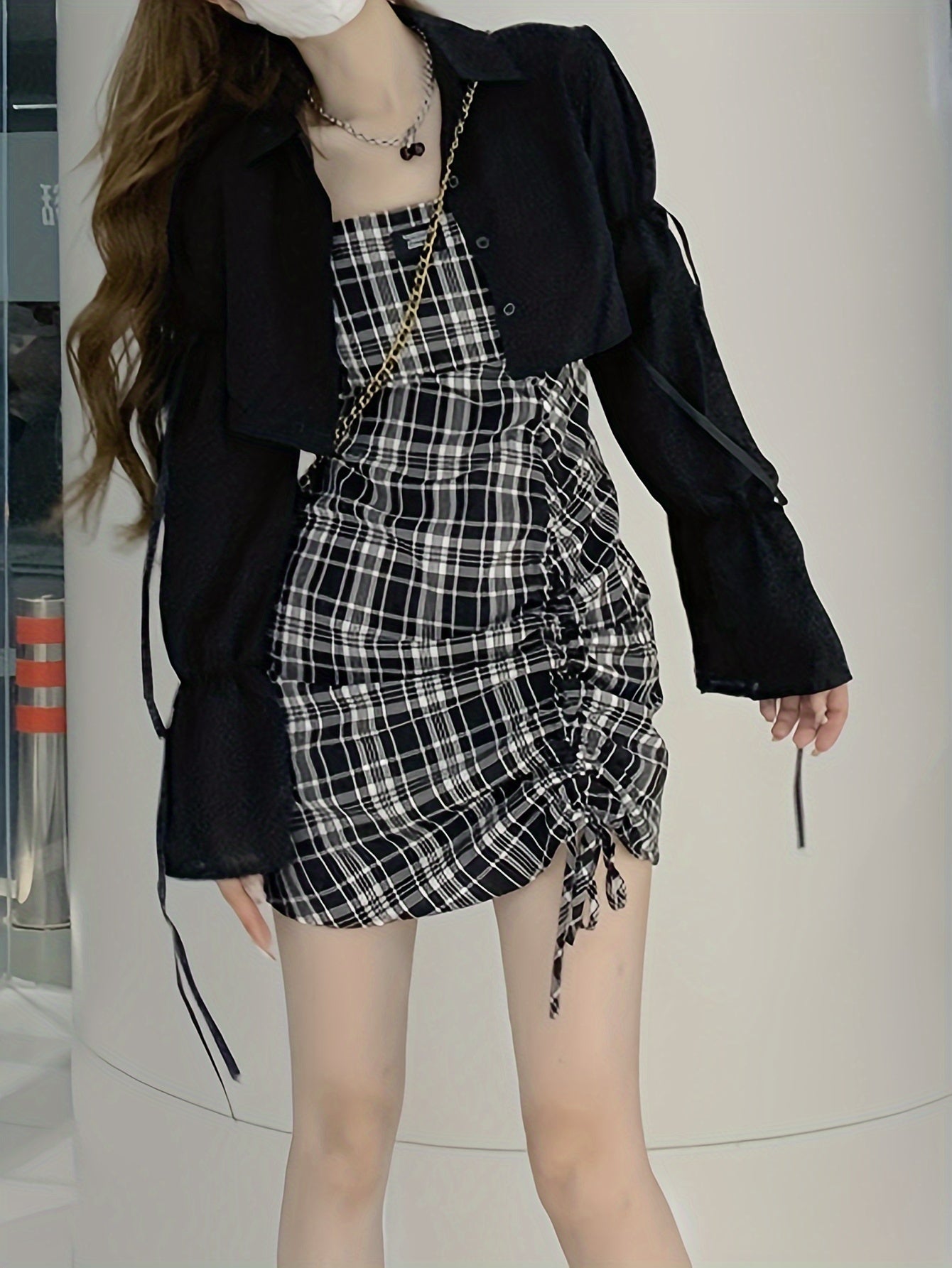 vlovelaw Solid Button Front Crop Shirt, Casual Long Sleeve Shirt For Spring & Fall, Women's Clothing