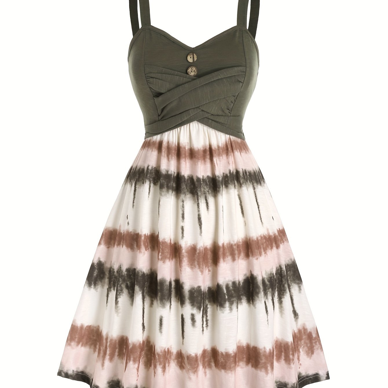 vlovelaw Tie Dye Print Fake Button Dress, Casual Sleeveless Backless For Summer, Women's Clothing