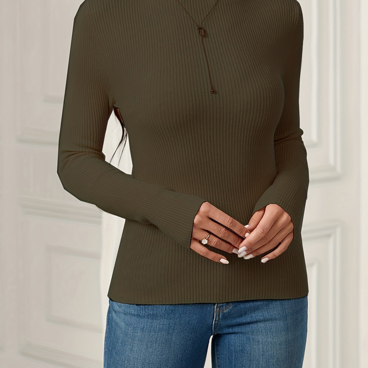 vlovelaw Women's Sweater Turtleneck Solid Ribbed Long Sleeve Slim Pullover Knit Tops