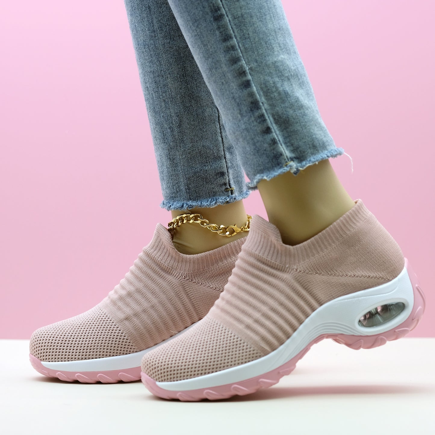 vlovelaw Women's Breathable Knit Sneakers, Comfortable Low Top Slip On Shoes, Women's Air Cushion Shoes