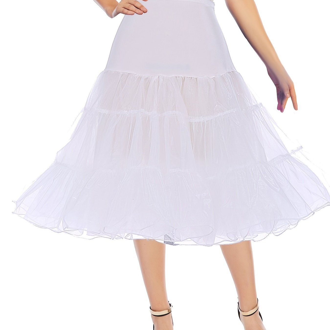 vlovelaw Solid High Waist Ruffled Hem Vintage Skirts, Casual Dancing Short Skirts, Women's Clothing