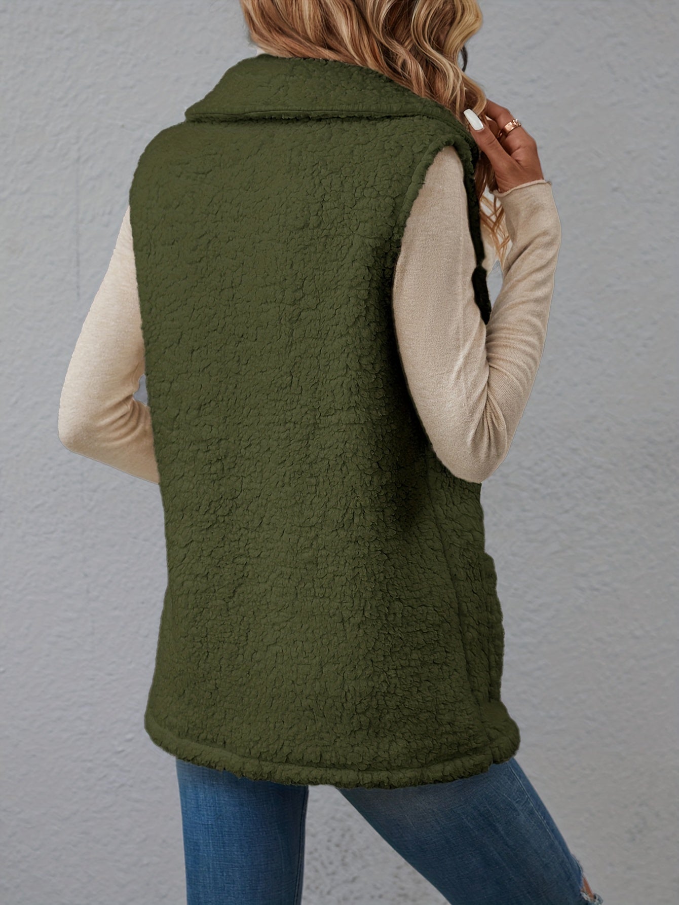 Lapel Patched Pockets Vest Jacket, Casual Thermal Sleeveless Jacket For Fall & Winter, Women's Clothing