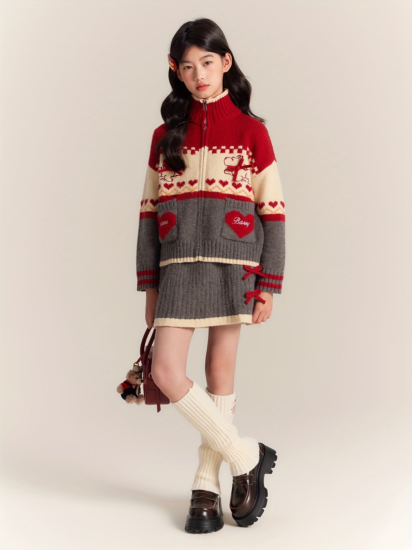 Little Girl Christmas Set Christmas Letter Embroidery Long Sleeve Sweatshirt Top + Skirt