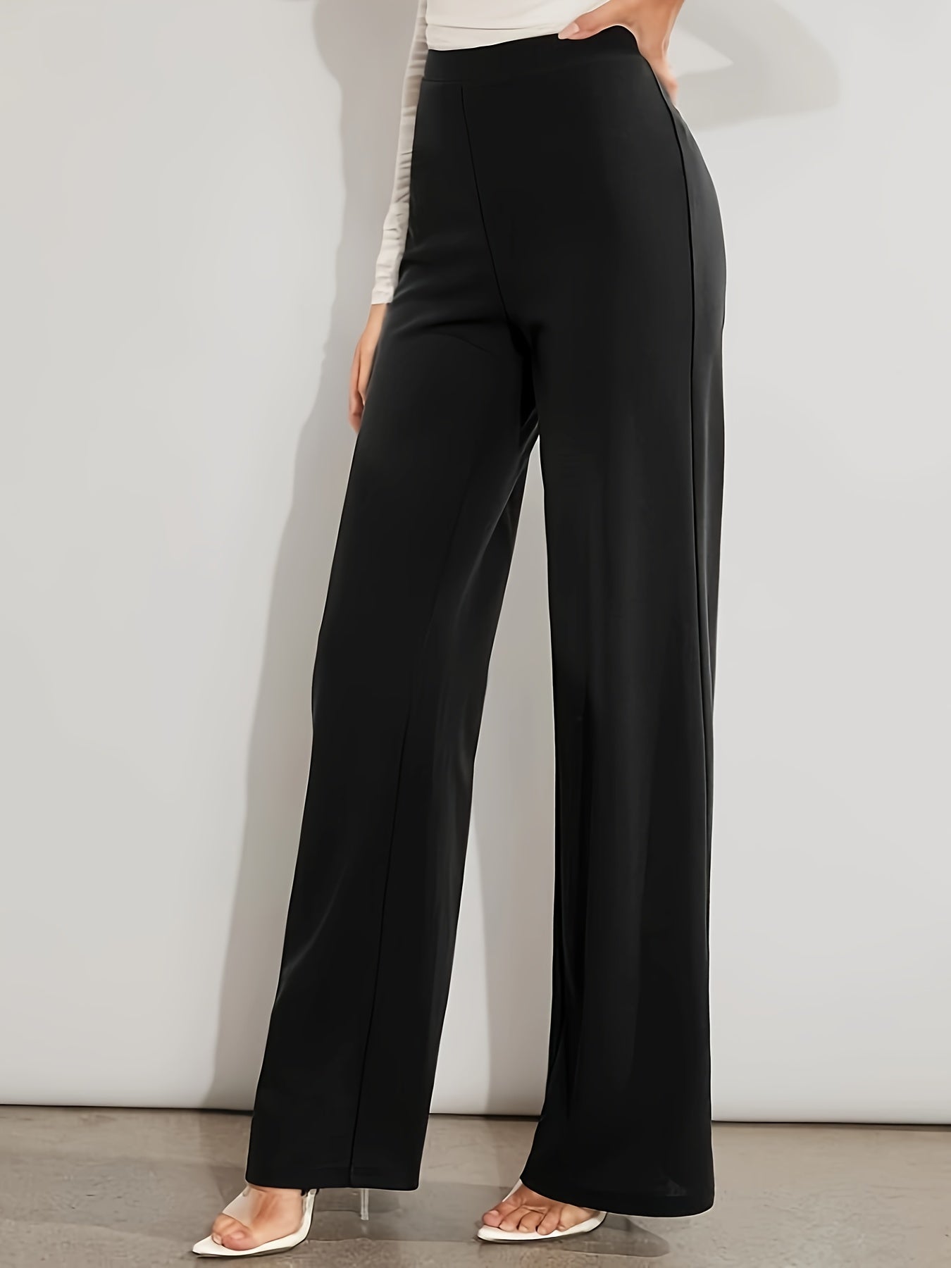 vlovelaw High Waist Straight Leg Pants, Versatile Solid Pants For Spring & Fall, Women's Clothing