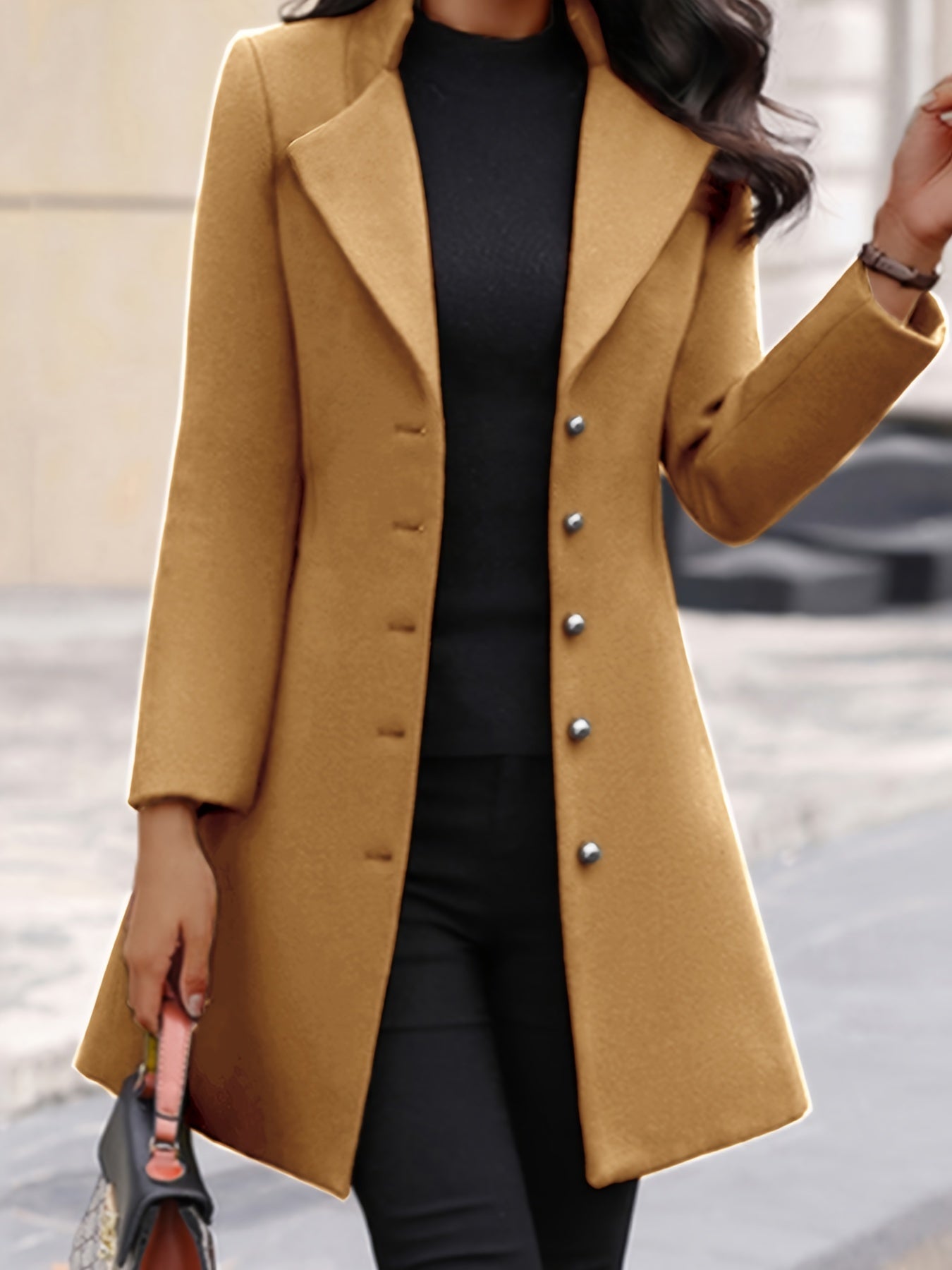 Womens Chic Single Breasted Solid Coat - Warm Long Sleeve Open Front Outerwear for Casual Style - Perfect Everyday Wear