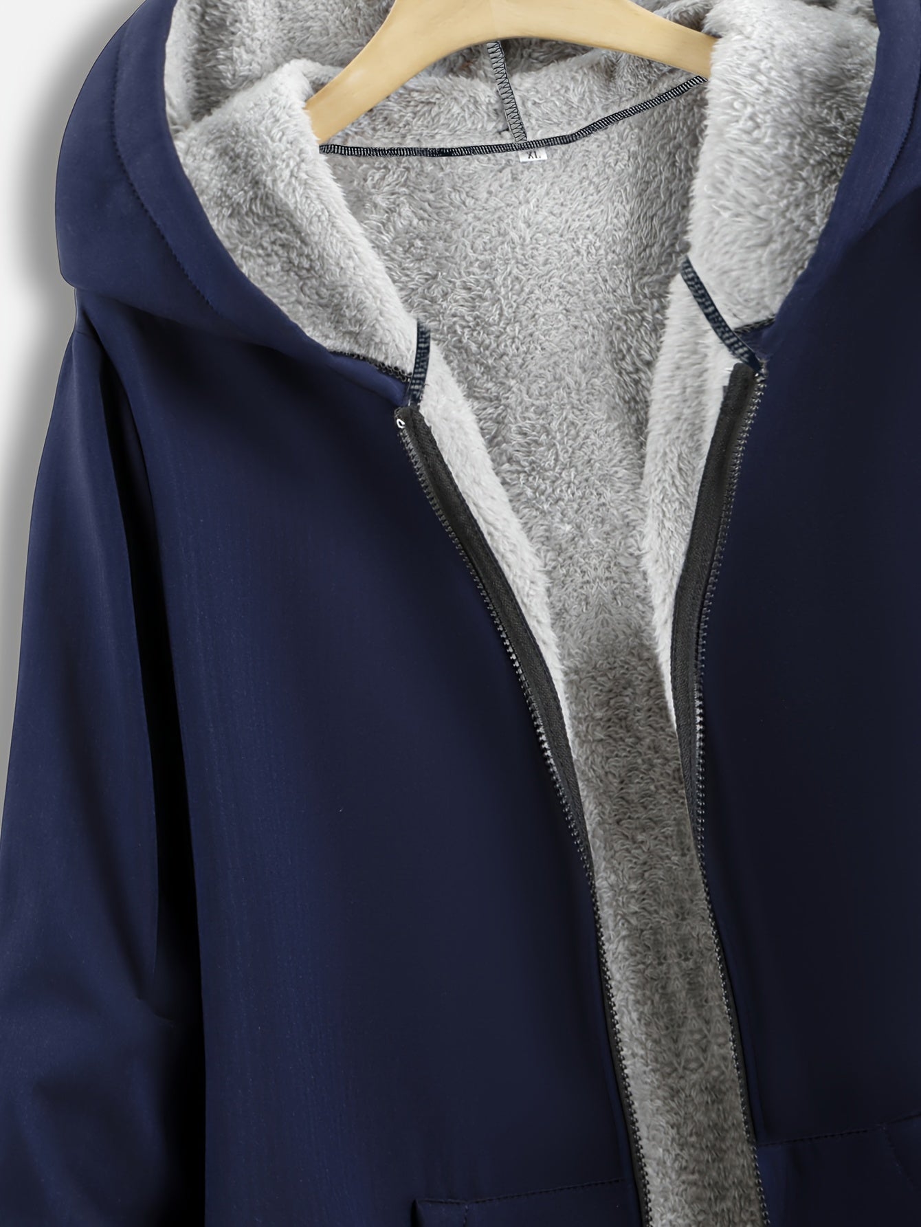 vlovelaw Plus Size Hoodie Fleece Liner Zip Up Coat, Women's Plus Warm Winter Casual Faux Fur Coat