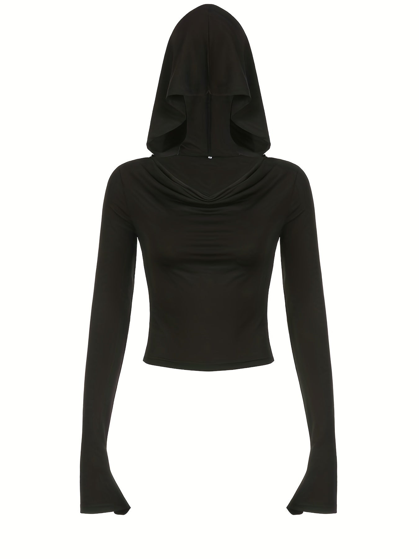 Solid Color Long Sleeve Hooded Top,Slim Long Sleeve Running Hoodie Crop Top,Women's Tops