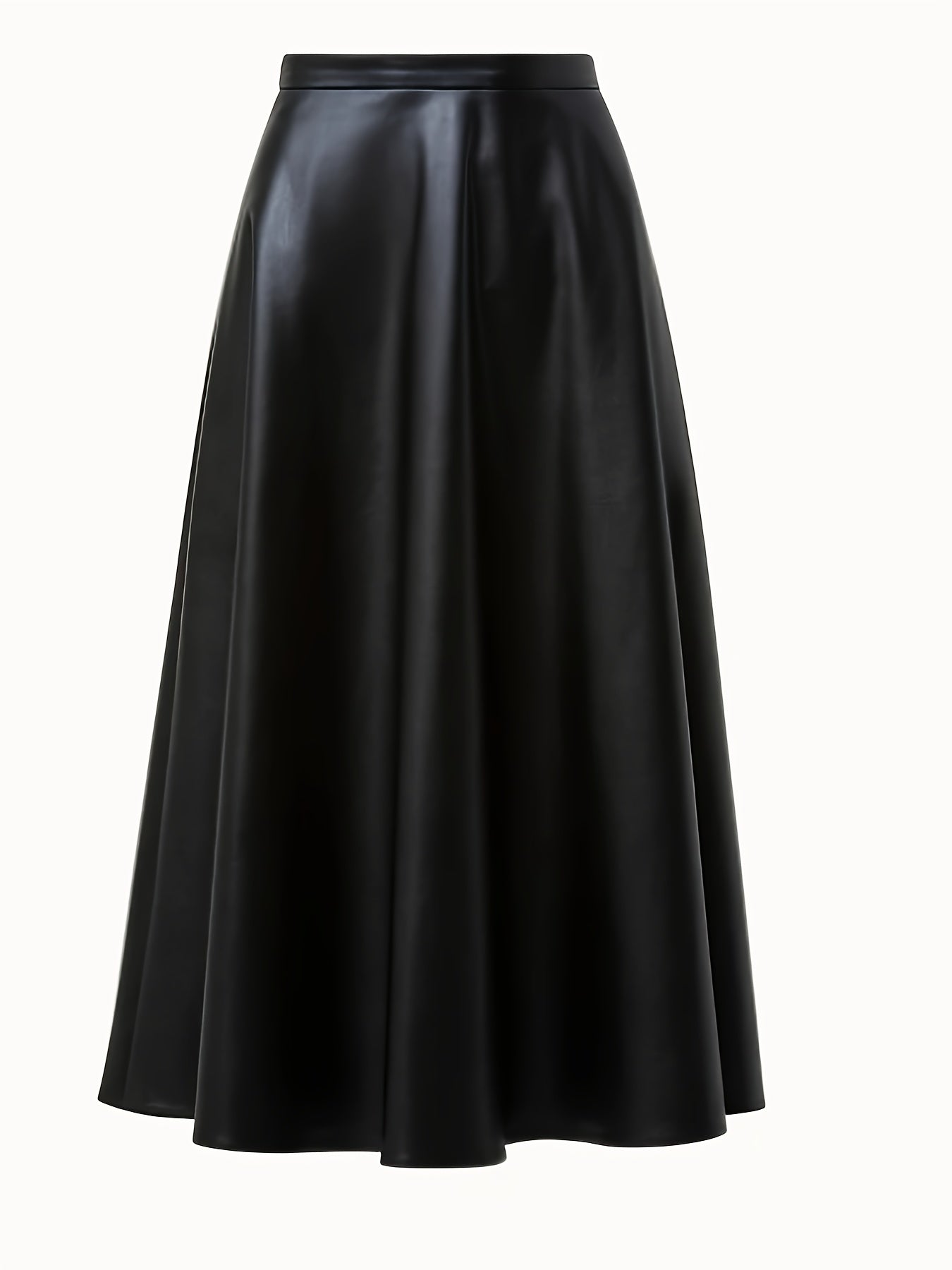 vlovelaw Women's Elegant Skirt, Plus Size Solid PU Leather High Rise Slight Stretch A-line Maxi Skirt