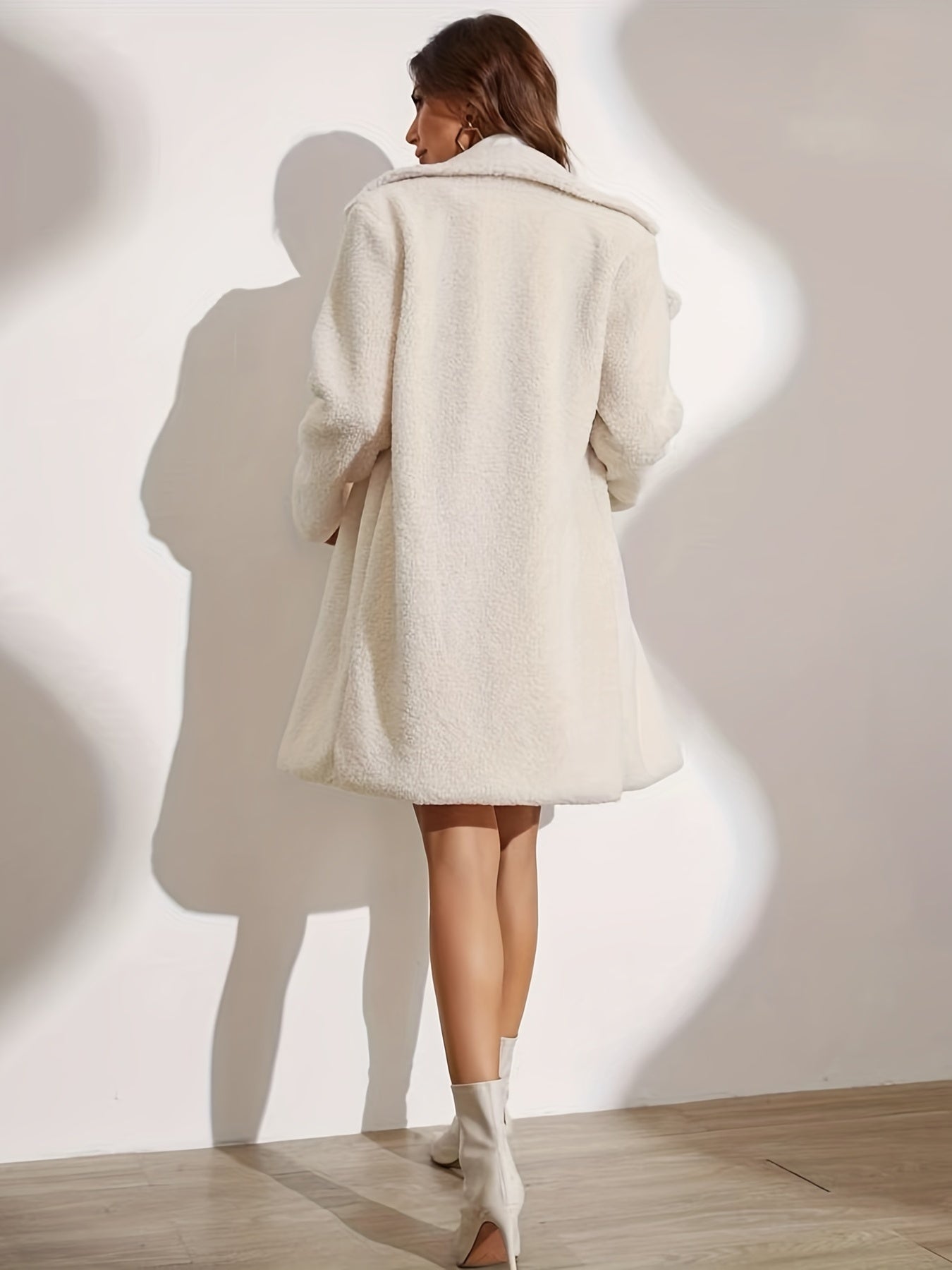 vlovelaw Solid Color Single Breasted Coat, Elegant Lapel Neck Long Sleeve Coat For Fall & Winter, Women's Clothing