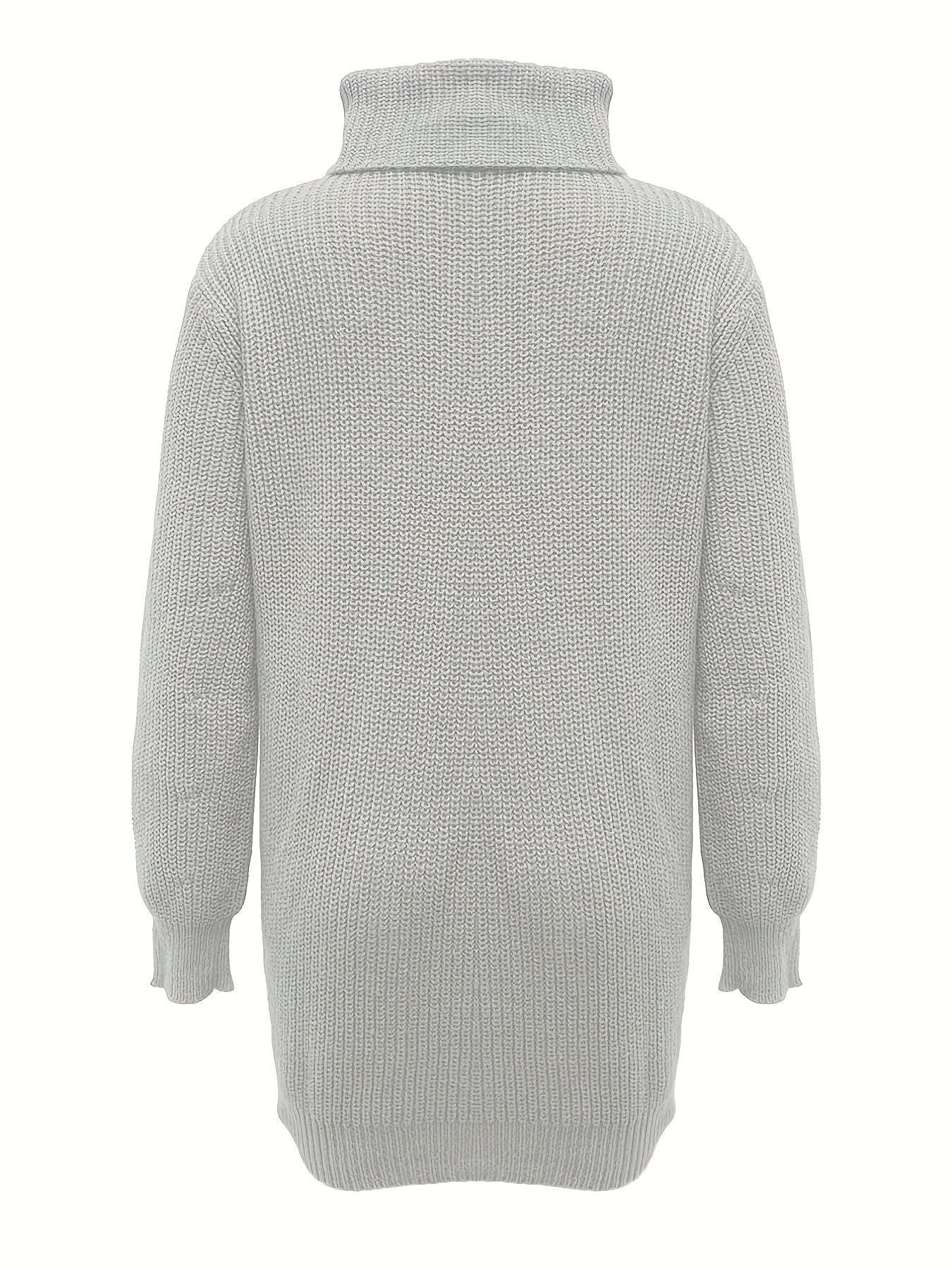 Solid Turtle Neck Baggy Knitted Dress, Casual Long Sleeve Dress For Fall & Winter, Women's Clothing