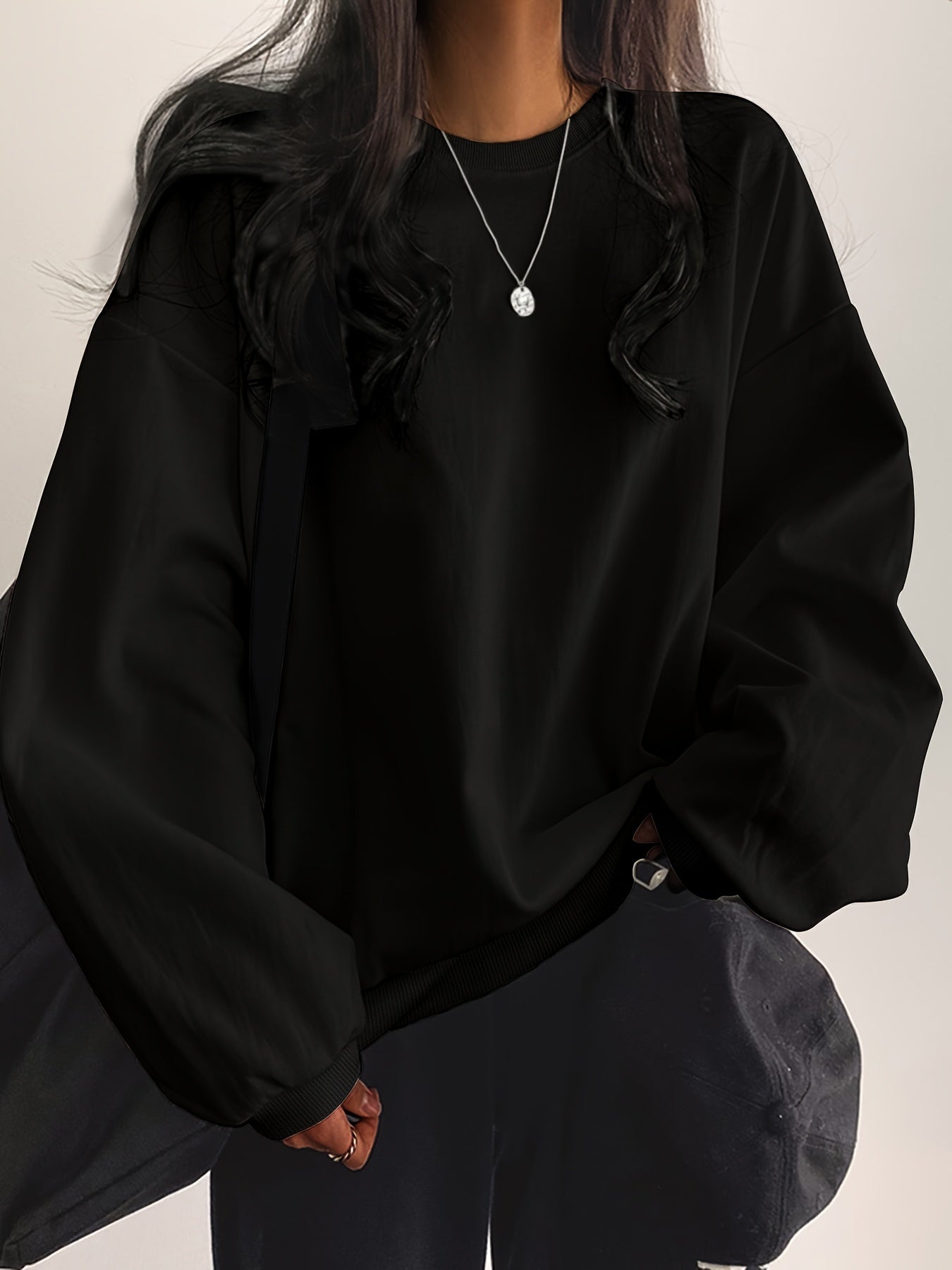 vlovelaw Solid Color Pullover Sweatshirt, Casual Long Sleeve Crew Neck Sweatshirt For Fall & Winter, Women's Clothing