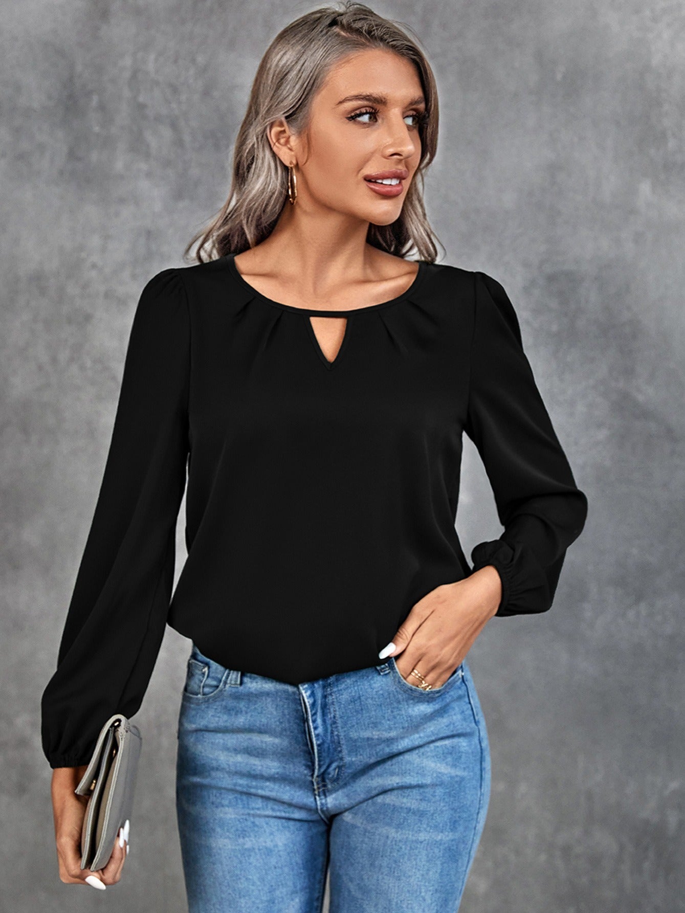 vlovelaw Women's Blouse Solid Classic Casual Gathered Casual Loose Long Sleeve Blouse