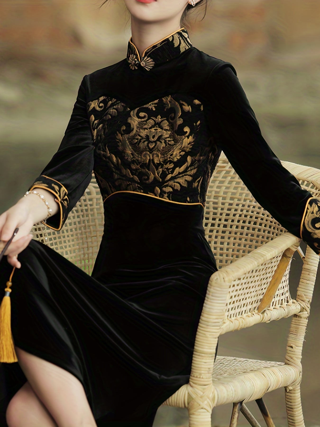 Chinese Vintage Cheongsam, Bodycon Short Sleeve Frog Button Mandarin Collar Dress, Women's Clothing
