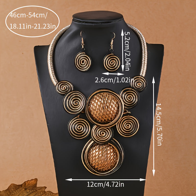 1 Pair Of Earrings + 1 Necklace Boho Style Jewelry Set Exaggerated Spiral Design Pick A Color U Prefer Match Daily Outfits Party Accessories