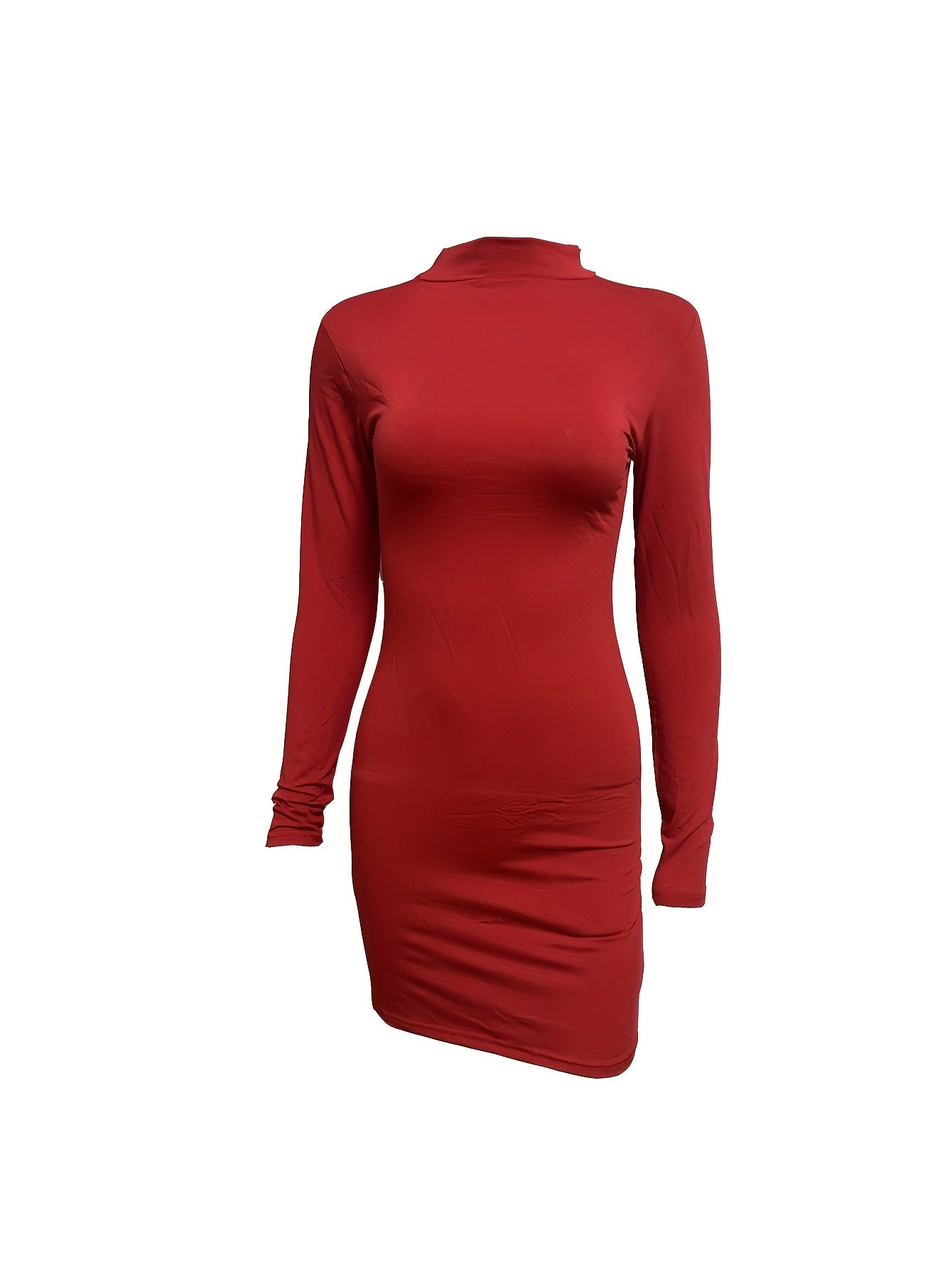 Mock Neck Bodycon Dress, Sexy Long Sleeve Dress For Spring & Fall, Women's Clothing