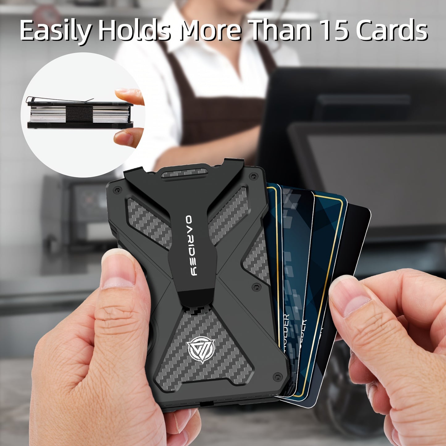 15-Slot Ultra-Slim Aluminum Alloy Wallet for Men - RFID Blocking, Anti-Theft, Durable, Simple Design, Black Color - Perfect for Travel and Daily Use