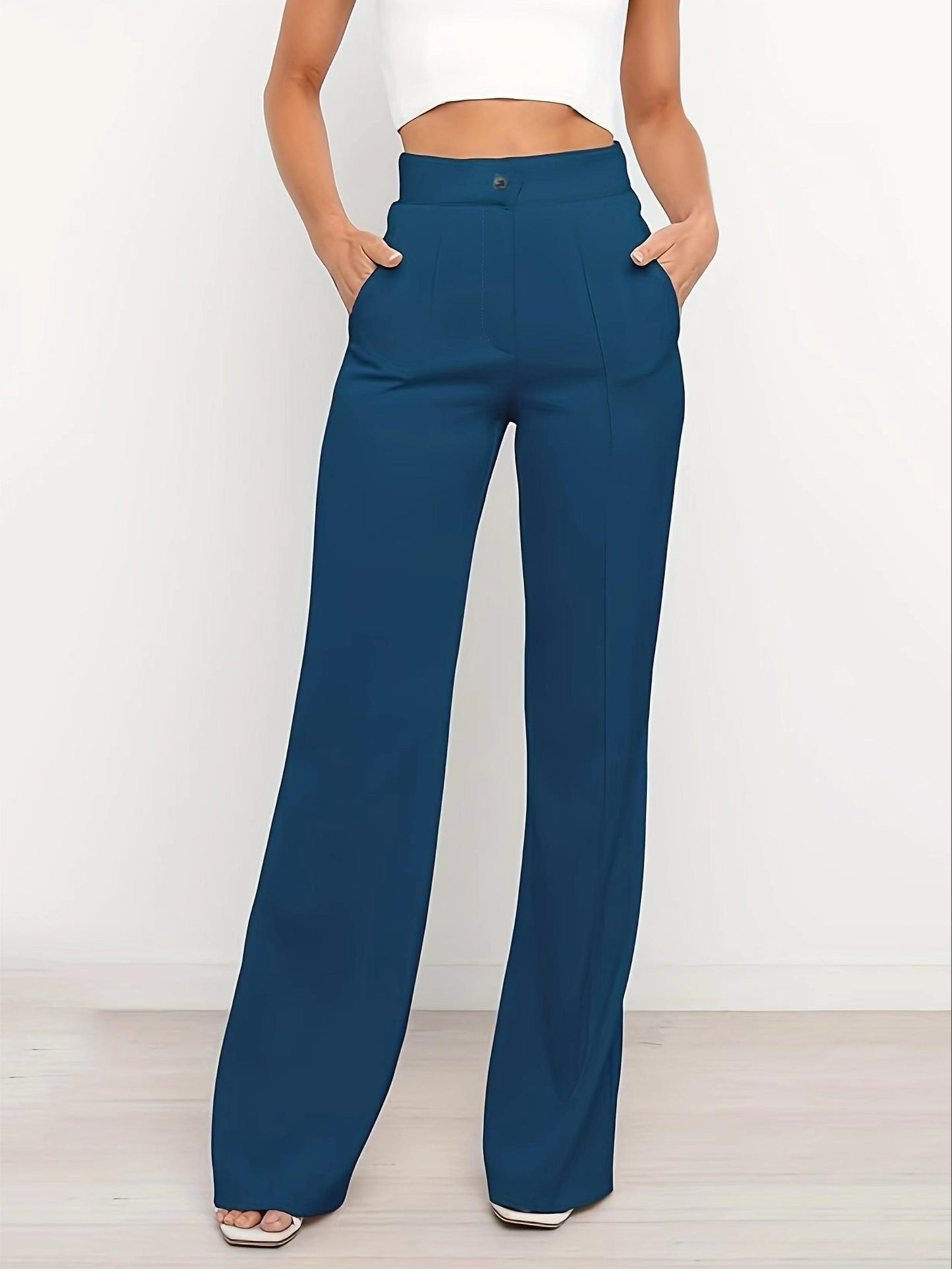 vlovelaw Solid High Waist Straight Leg Pants, Casual Simple Pants For Office & Work, Women's Clothing