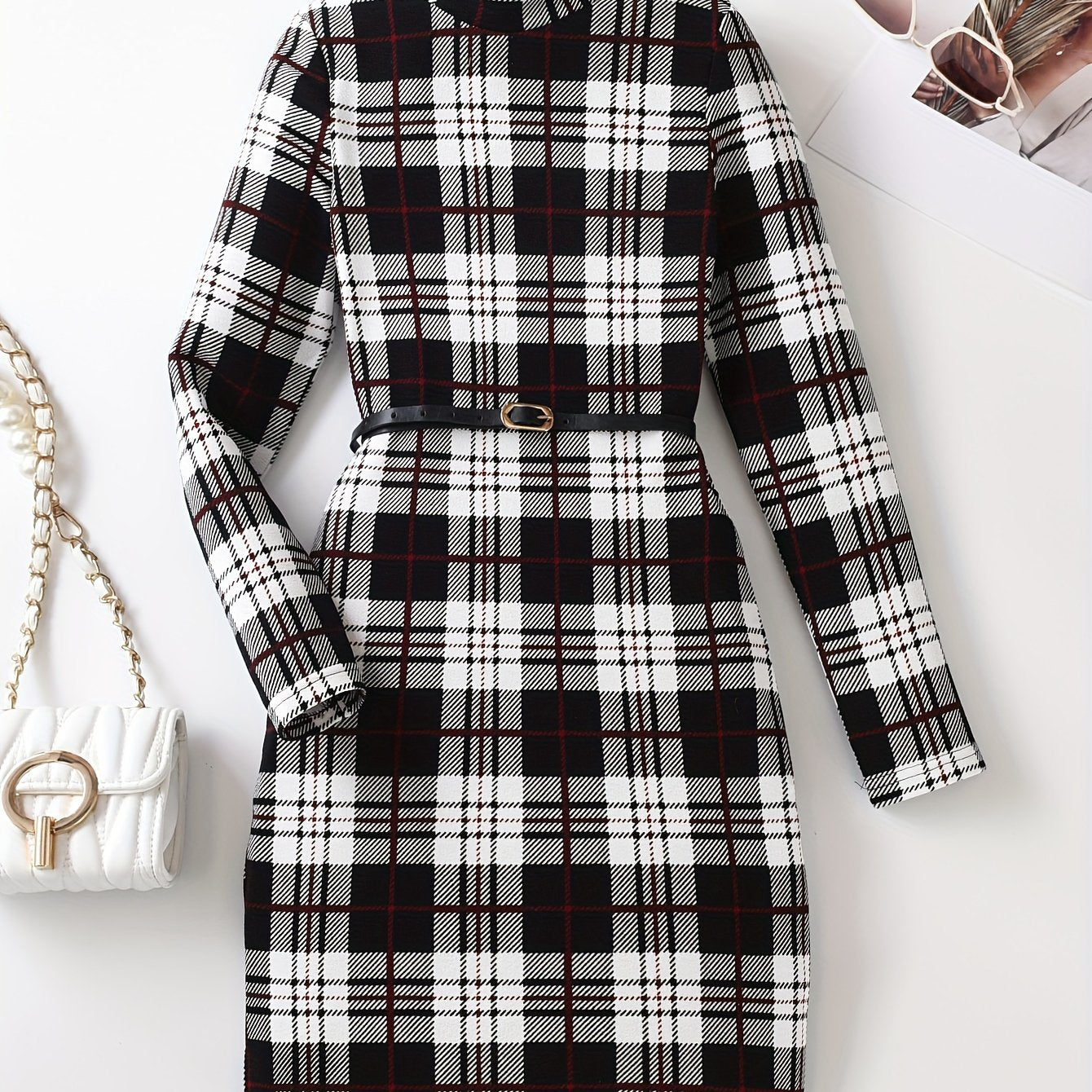 Vintage Girls' Plaid Turtleneck Long Sleeve Dress Kids Clothes For Fall Party
