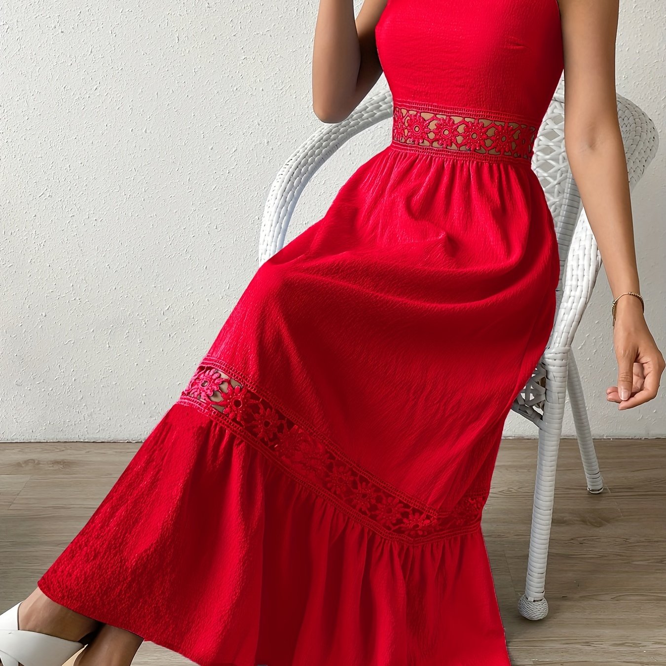 vlovelaw Women's Bridesmaid Dresses Elegant Casual Solid Hollow Fashion Summer Bohemian Long Dress, Women's Clothing