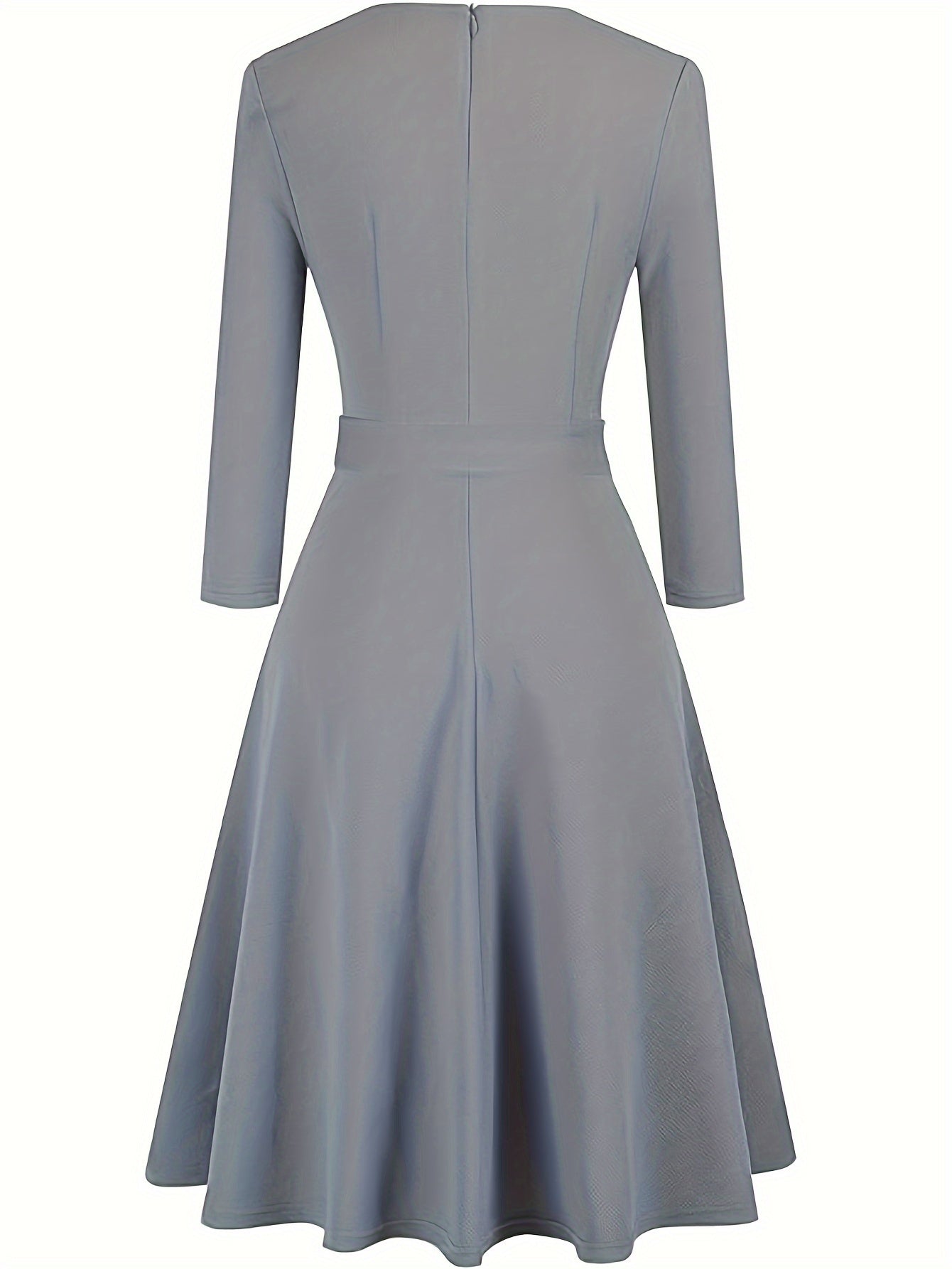 vlovelaw Asymmetrical Neck Solid Dress, Elegant 3/4 Sleeve Mini Dress, Women's Clothing