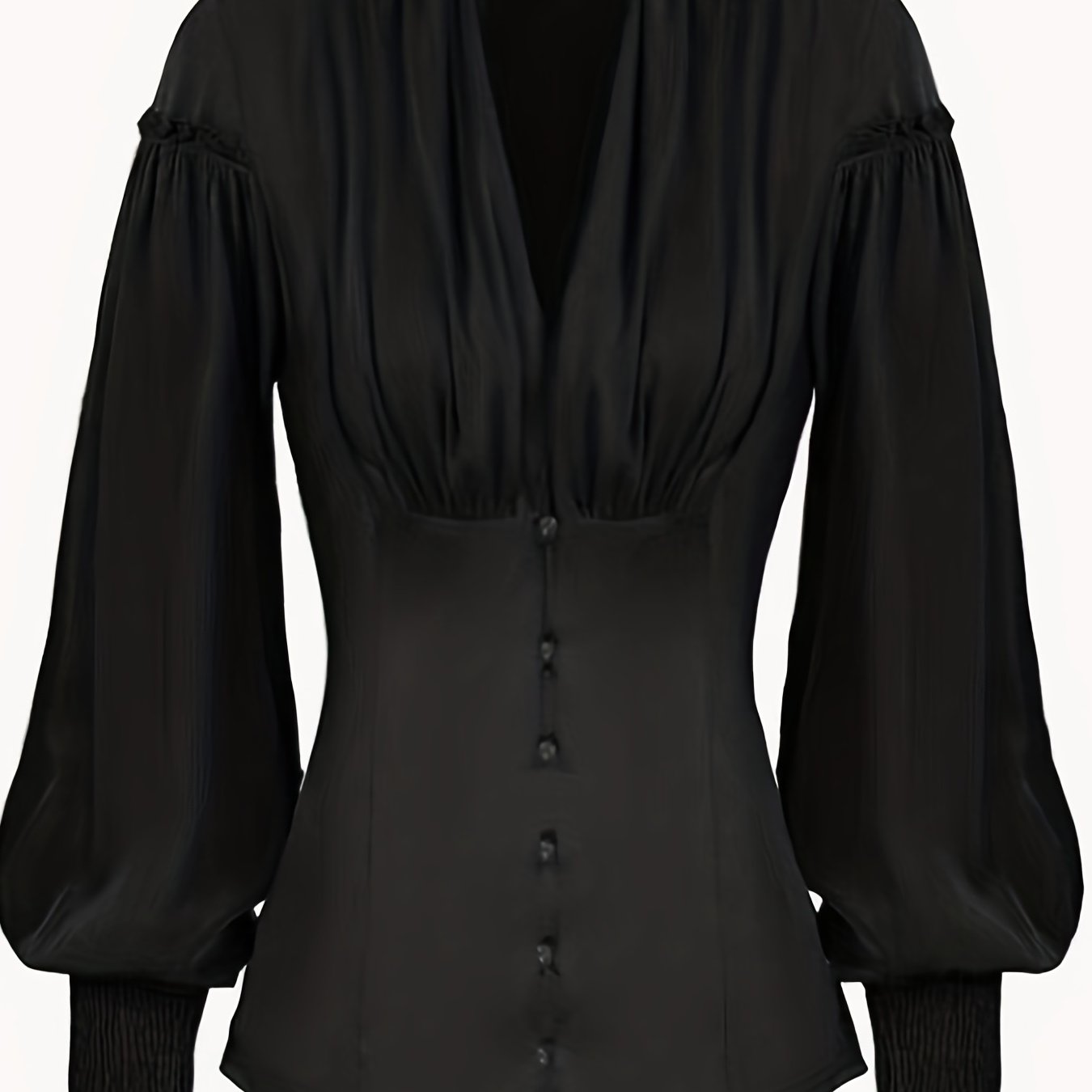 Ruched V Neck Tunic Blouse, Stylish Shirred Lantern Sleeve Victorian Blouse, Women's Clothing