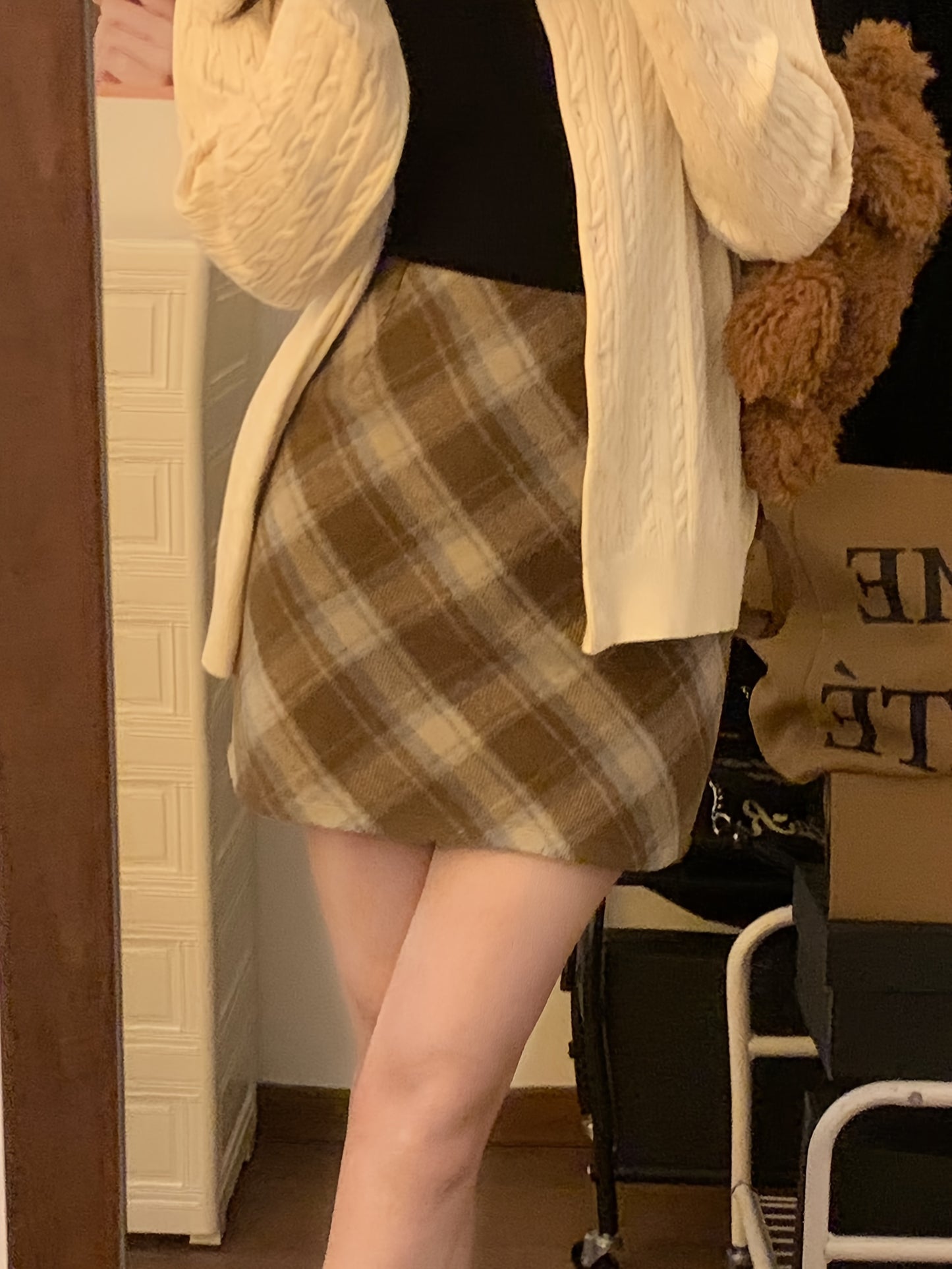 Plaid Print High Waist Skirt, Vintage A Line Mini Skirt, Women's Clothing