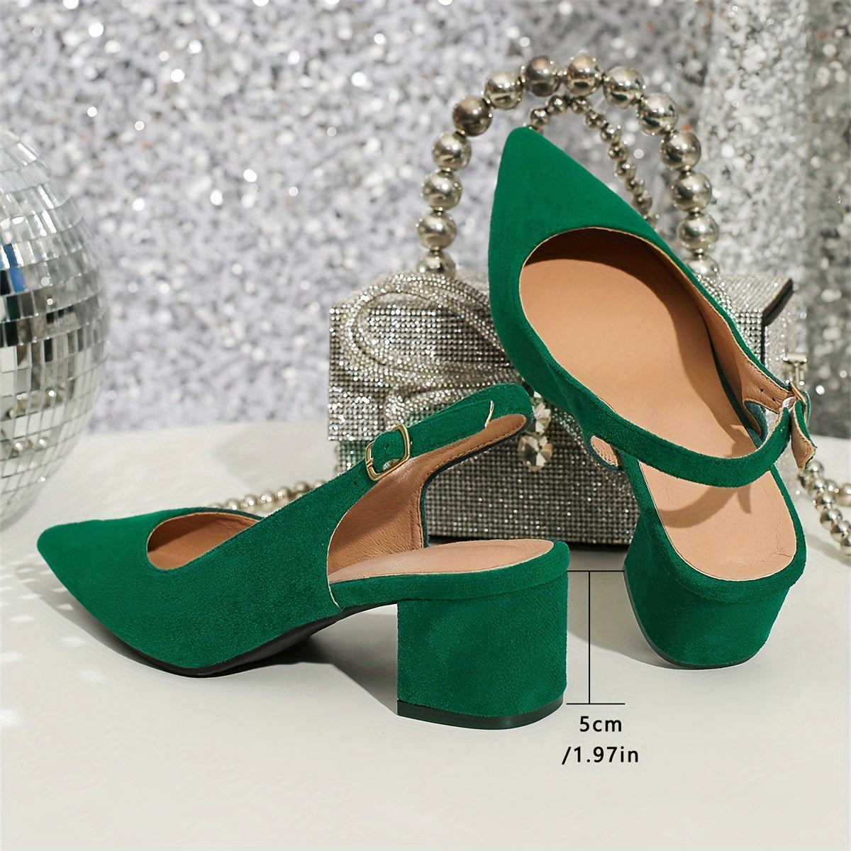 vlovelaw Elegant Women's Dress Pumps-Solid Color & Chunky Heels-Versatile Point Toe with Fashionable Slingback Buckle-Perfect for Evenings & Special Occasions