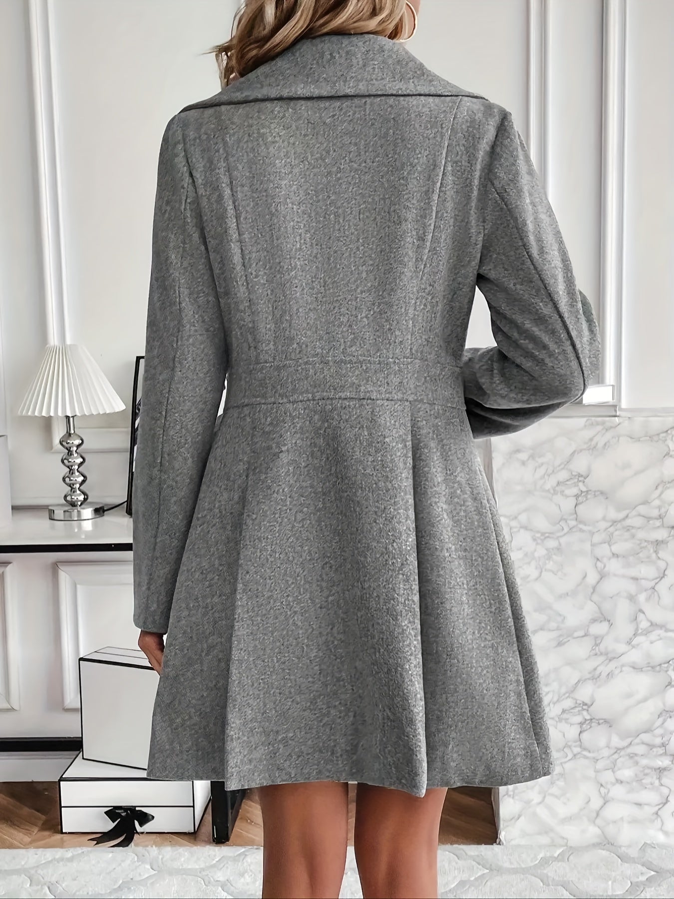 vlovelaw Solid Color Double Breasted Trench Coat, Casual Lapel Neck Long Sleeve Side Pockets Coat, Women's Clothing