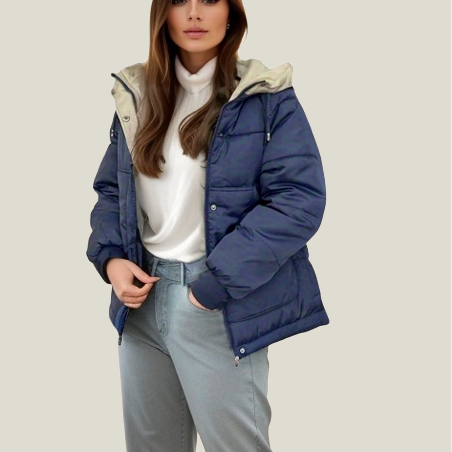 vlovelaw Solid Color Cotton-padded Jacket Coat, Casual Long Sleeve Hooded Warm Coat, Women's Clothing