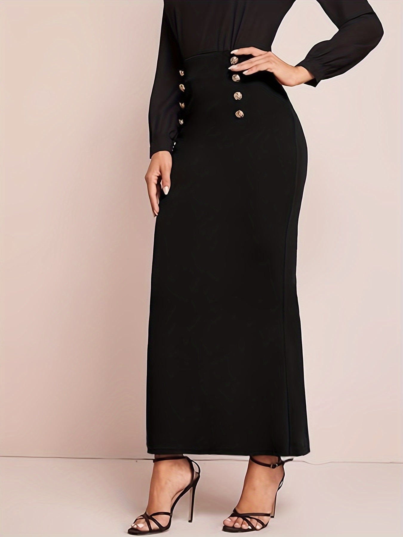 vlovelaw Double Breasted Skirt, Elegant Solid Skirt For Fall & Winter