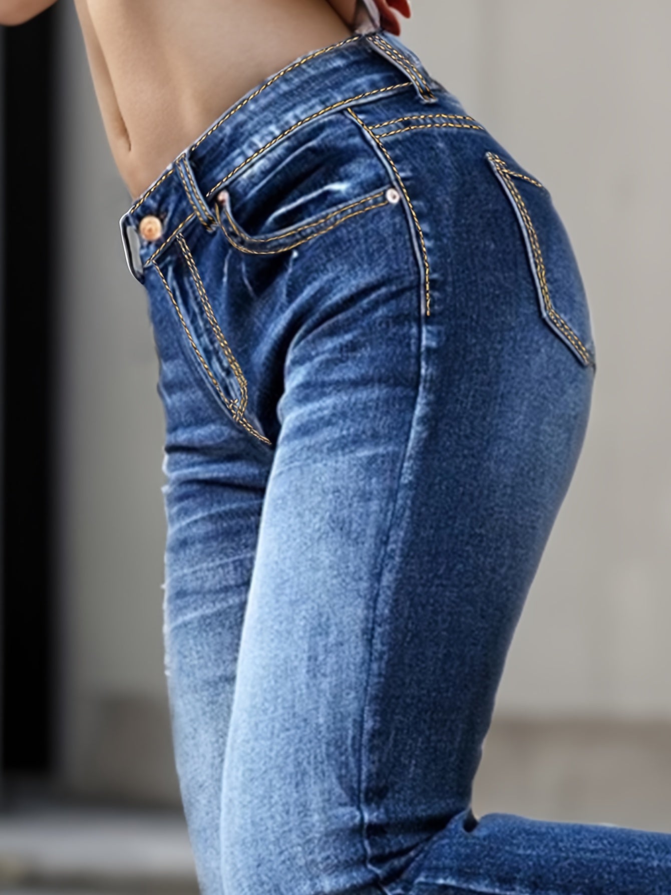 vlovelaw Leisure Bell Bottom Jeans, High Stretch Slim Fitted Denim Pants With Slant Pocket, Women's Denim Jeans & Clothing