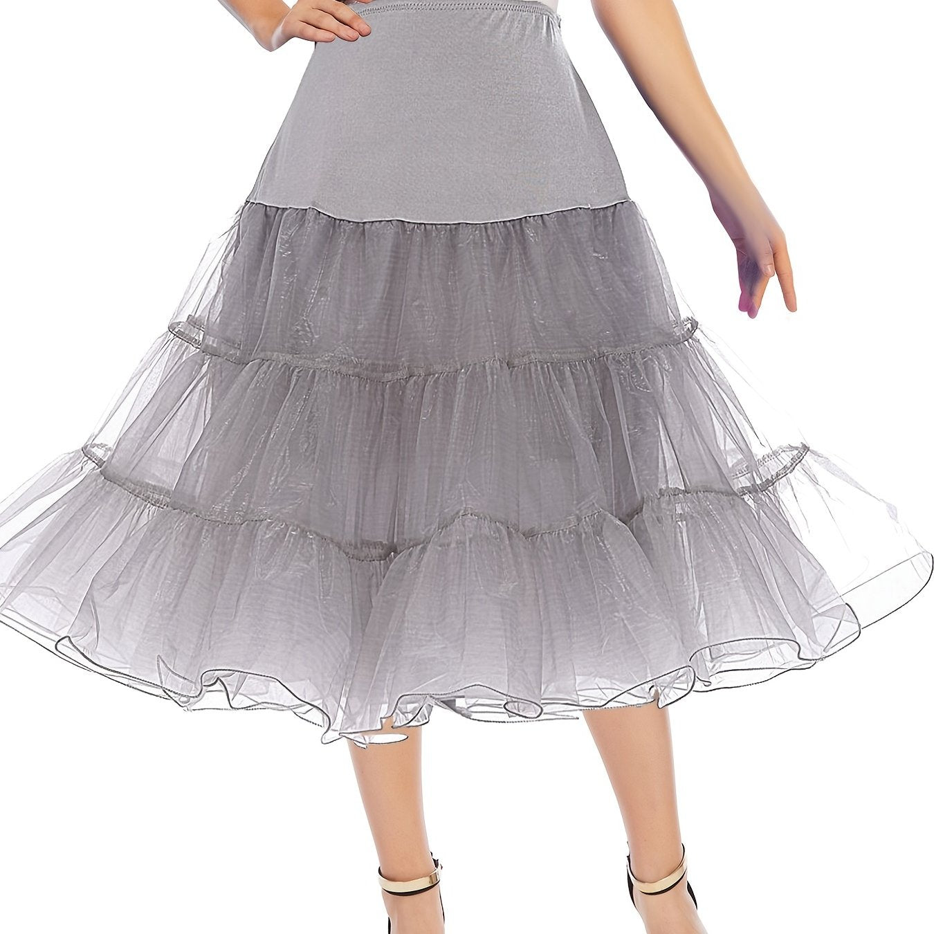vlovelaw Solid High Waist Ruffled Hem Vintage Skirts, Casual Dancing Short Skirts, Women's Clothing