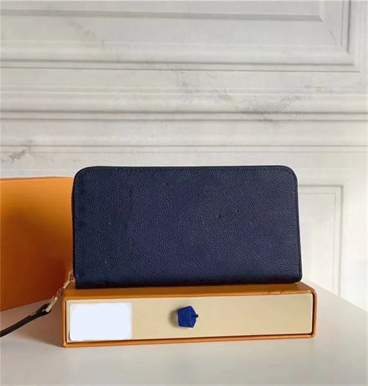 Top Designer Wallets Women Men Wallet Black Embossed Genuine Leather Wallet Single Zipper Ladies Long Purse High Quality Classic Check Flowers Wallet With Box