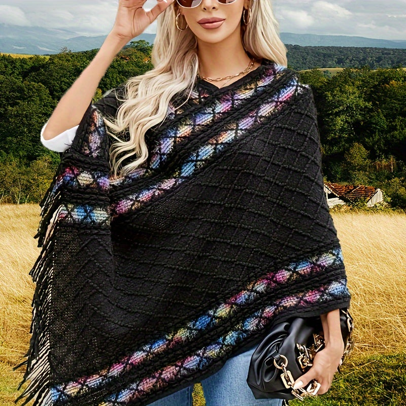 vlovelaw 1 Piece Colorful Argyle Textured Winter Scarf, Windproof Warm Tassel Fashion Wraps Pashmina Scarf