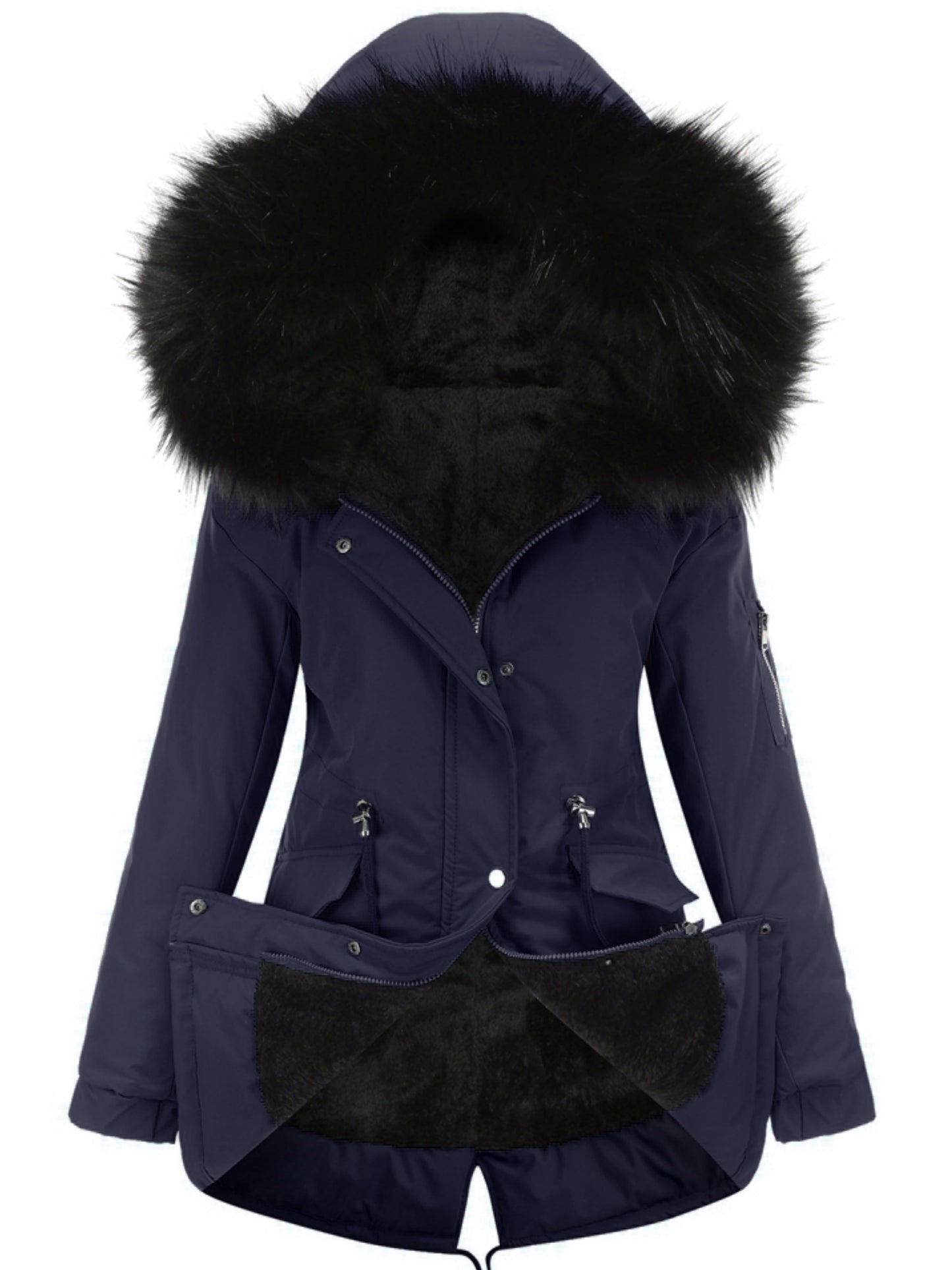 Cozy Faux Fur Lined Parka Hoodie - Soft, Thermal, Long Sleeve, Drawstring Waist, Zip-up, Casual, Warm Winter Coat for Women - Fall and Winter Essential