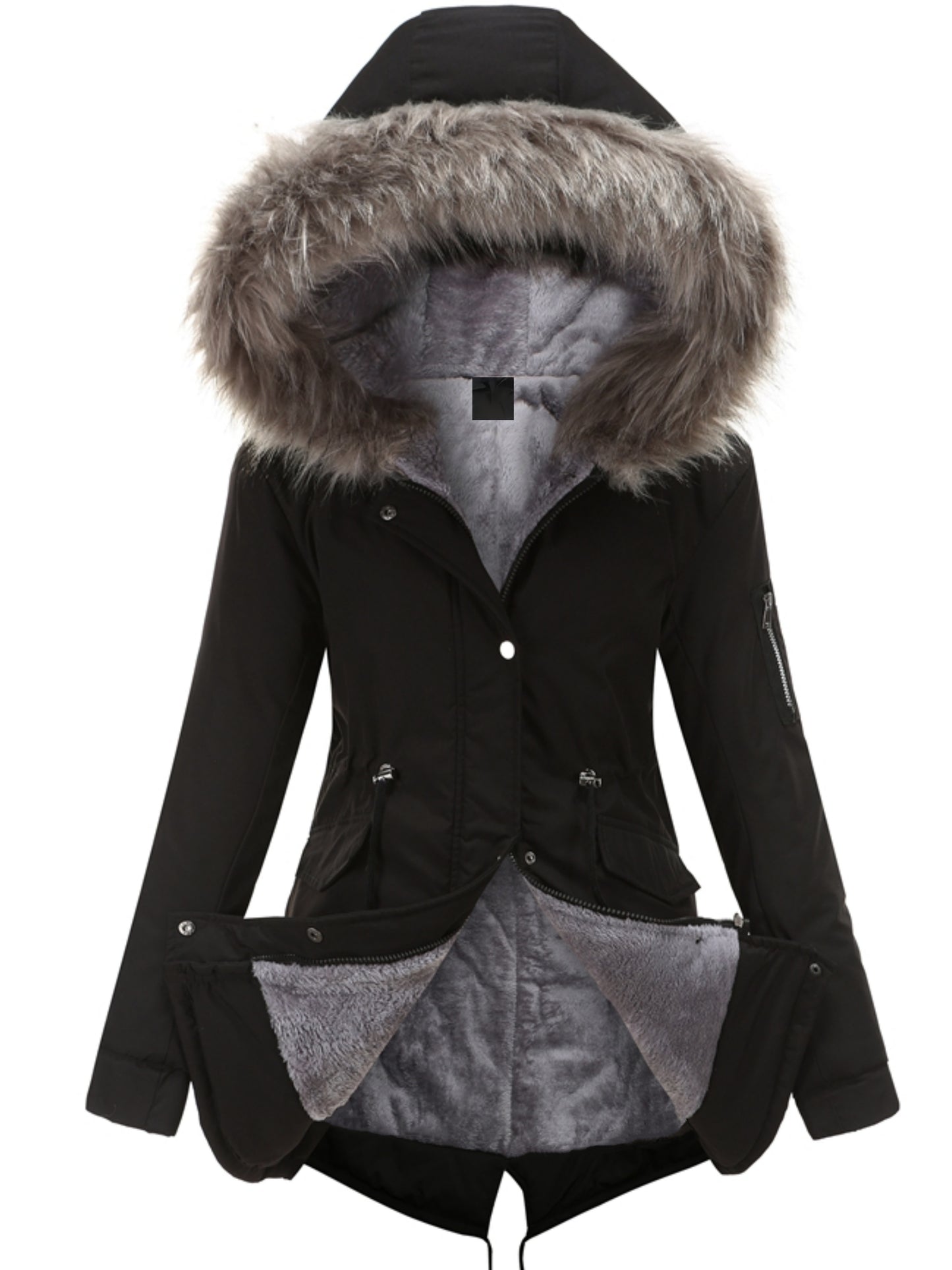 Cozy Faux Fur Lined Parka Hoodie - Soft, Thermal, Long Sleeve, Drawstring Waist, Zip-up, Casual, Warm Winter Coat for Women - Fall and Winter Essential