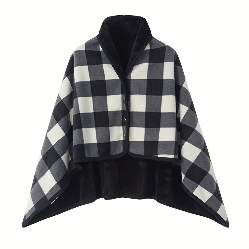 1pc Multifunctional Shawl Blanket With Double Layer Thick Plaid Pattern Polar Fleece Throw Blanket Autumn And Winter Office Wearable Blanket